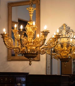 Large Pair of 20th Century English Ormolu Chandeliers