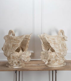 Large Pair of 20th Century Italian Hand Carved Lime Wood Swan Planters