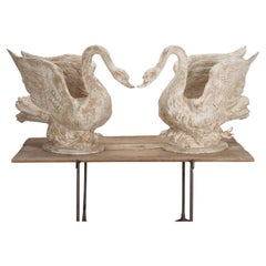 Large Pair of 20th Century Italian Hand Carved Lime Wood Swan Planters