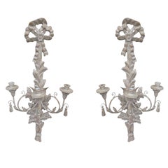 Large Pair of 20th Century Italian Old White Sconces