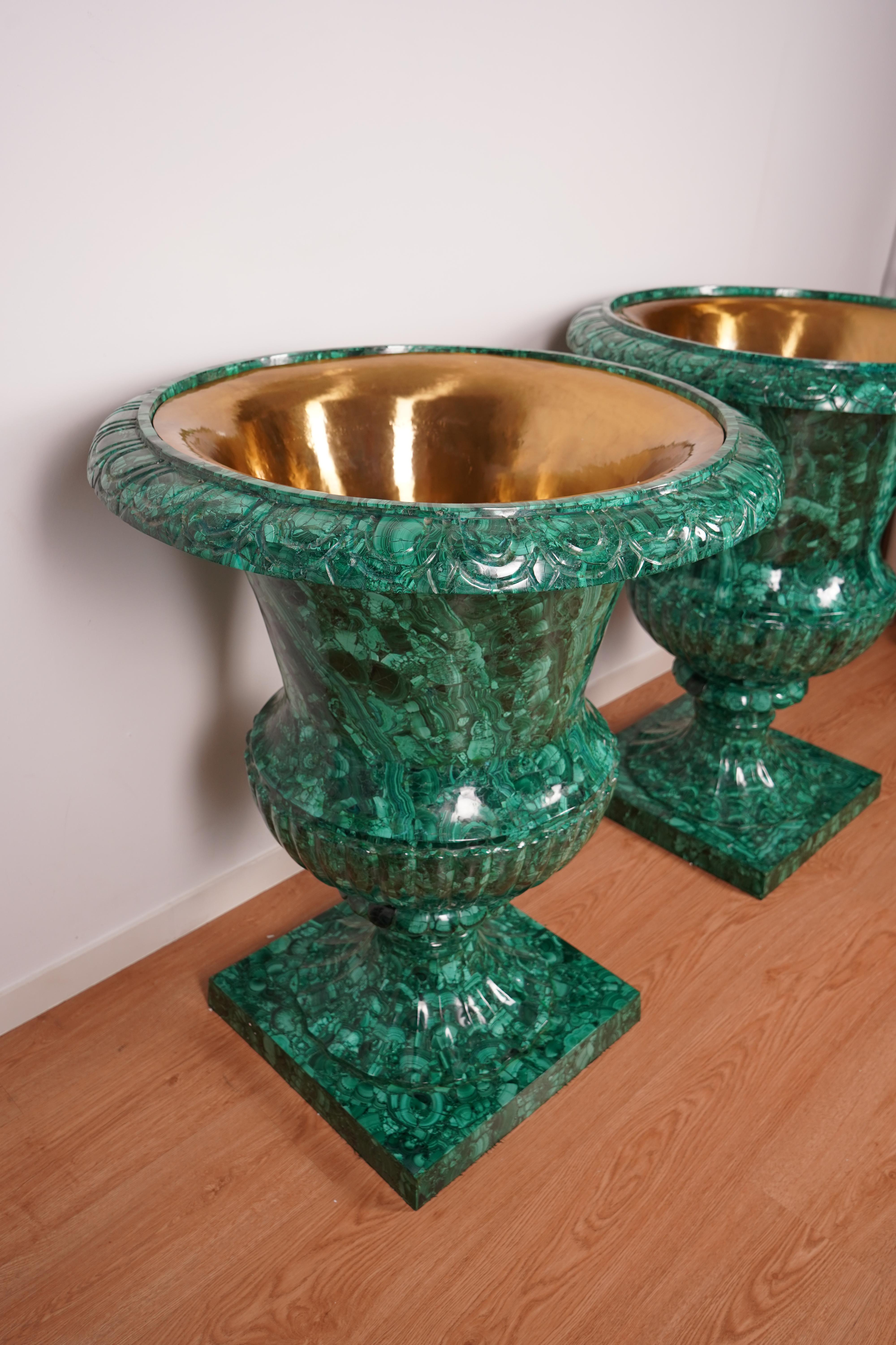 Large Pair of 20th-Century Malachite Vases – 100 cm For Sale 6