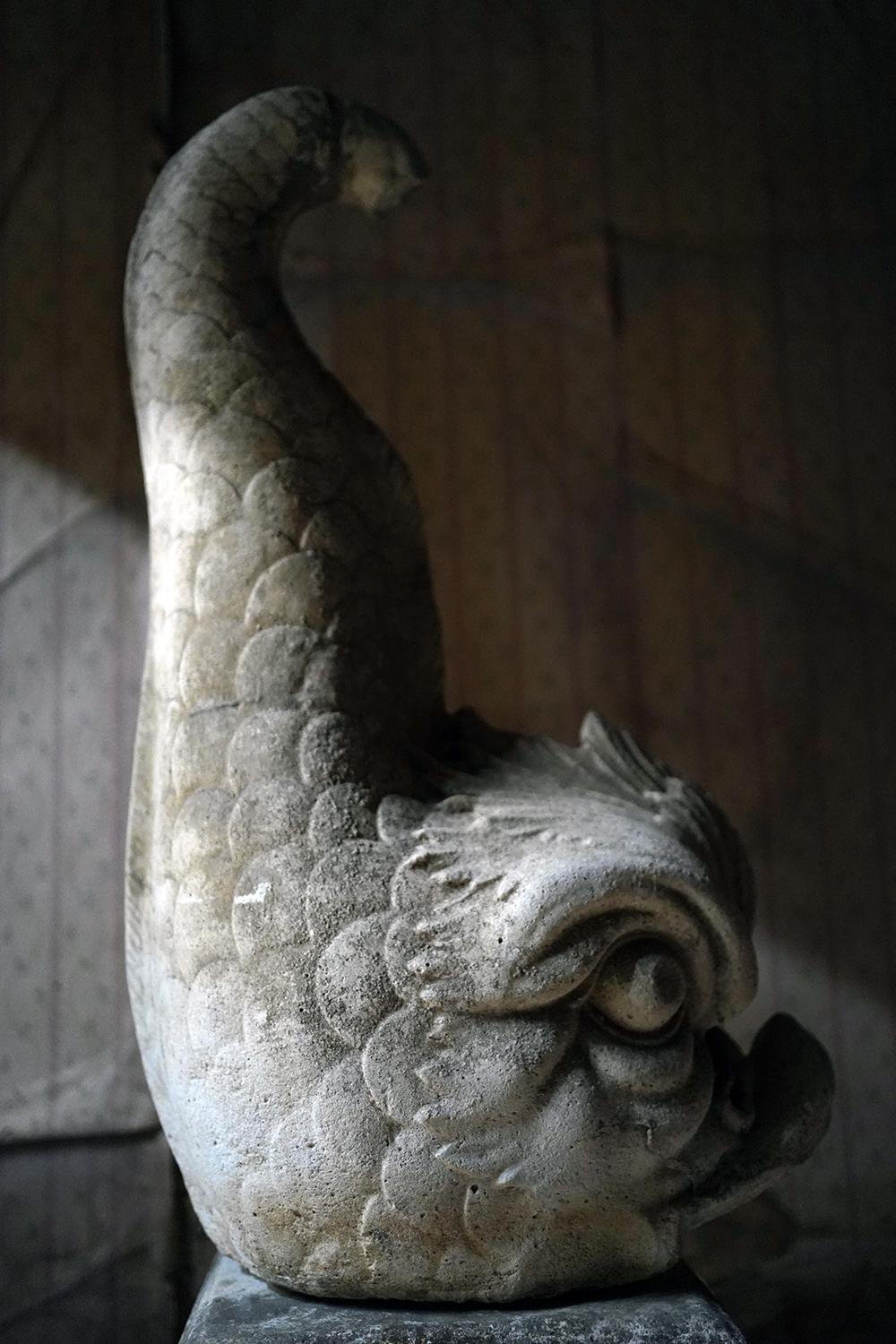 Large Pair of 20thC Cast Stone Dolphins On Plinths, c.1940-60 For Sale 5