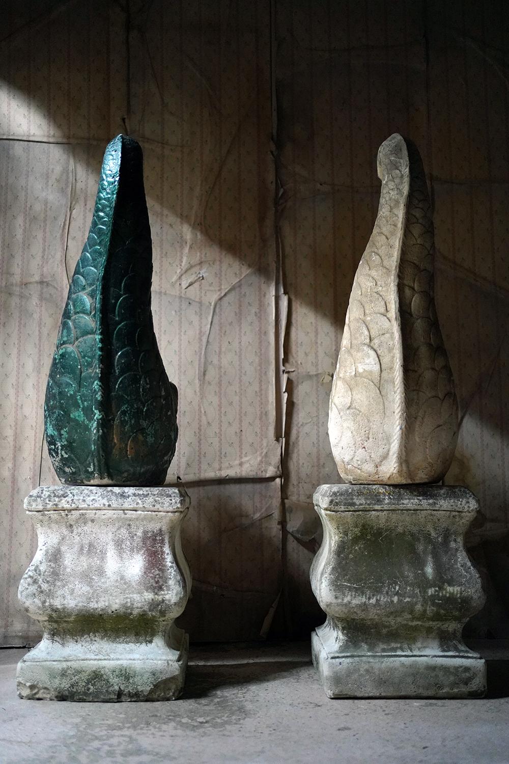 Large Pair of 20thC Cast Stone Dolphins On Plinths, c.1940-60 For Sale 8