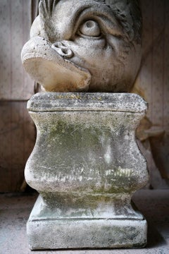 Large Pair of 20thC Cast Stone Dolphins On Plinths, c.1940-60