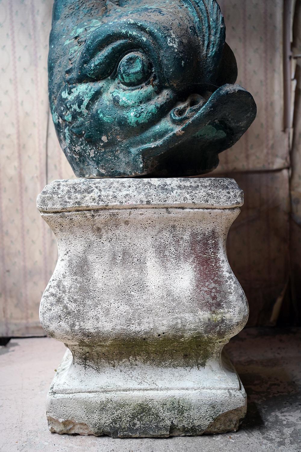 William IV Large Pair of 20thC Cast Stone Dolphins On Plinths, c.1940-60 For Sale