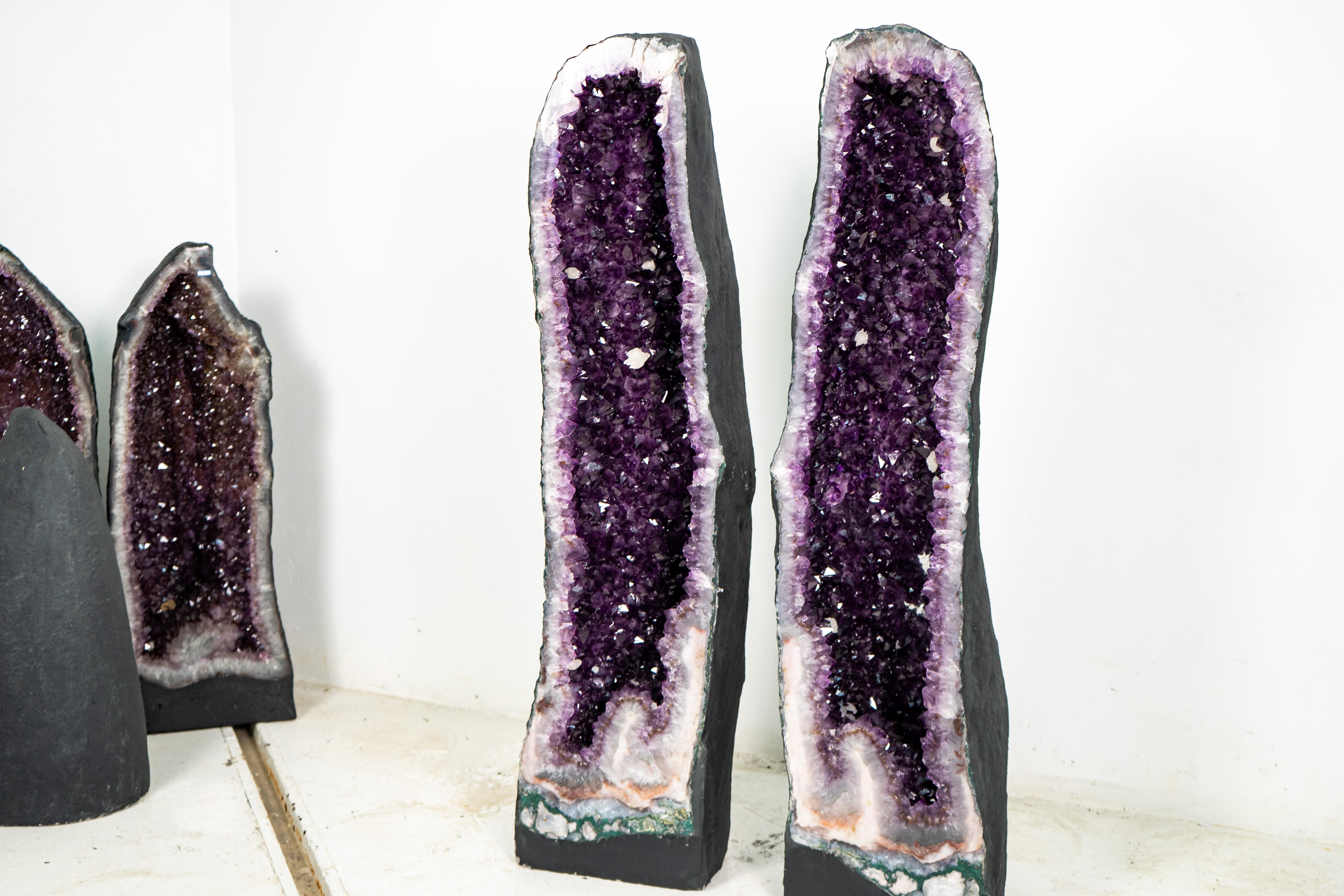 Brazilian Large Pair of AAA Amethyst Cathedral Geodes For Sale
