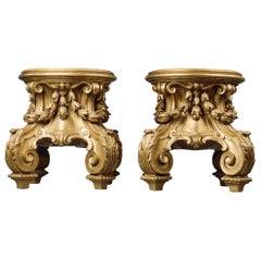 Large Pair of Acanthus Carved Giltwood Stands