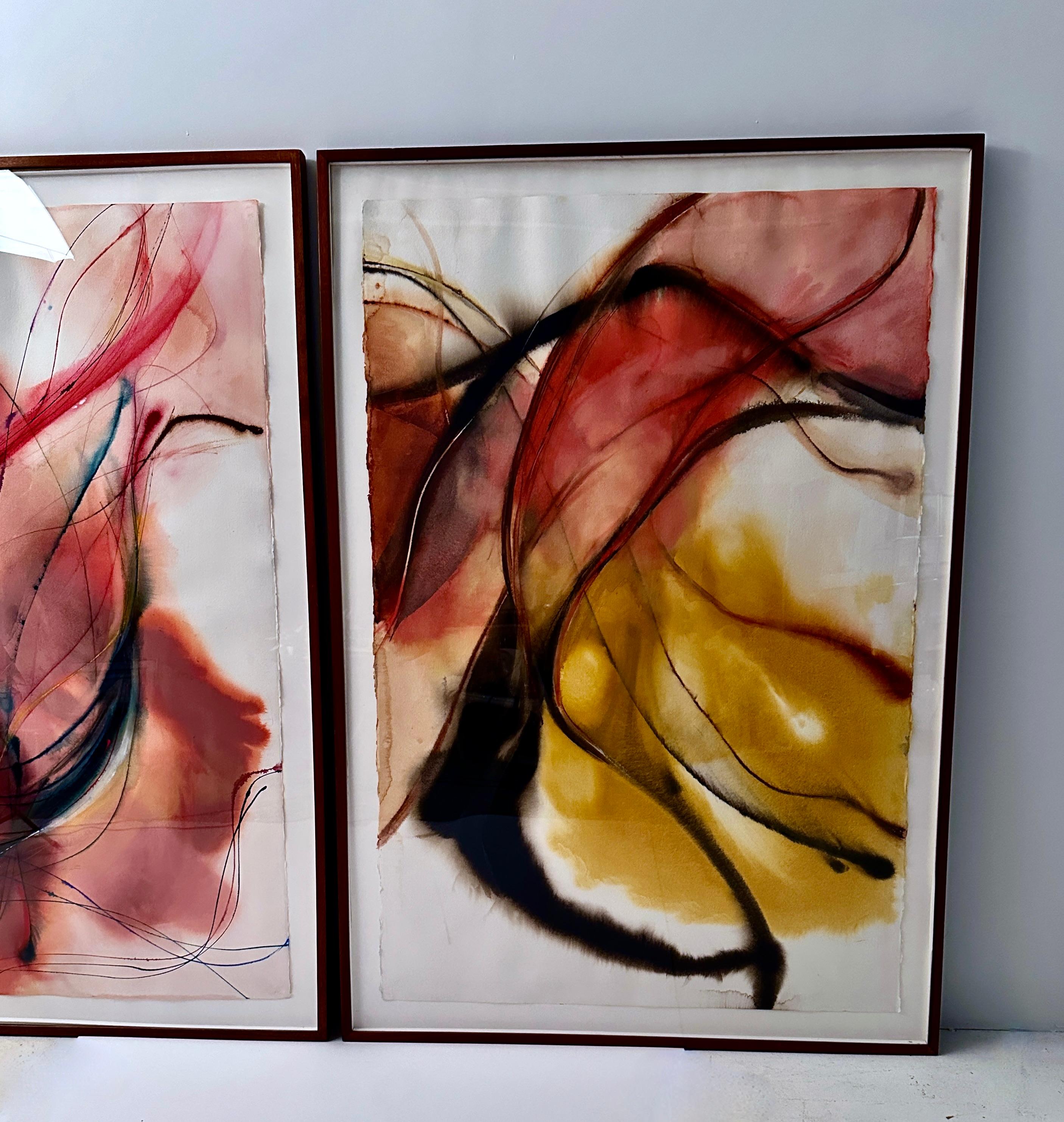 Painted Large Pair of  Acrylic on Paper Works by Bernyce Alpert Winick, USA  c 1980