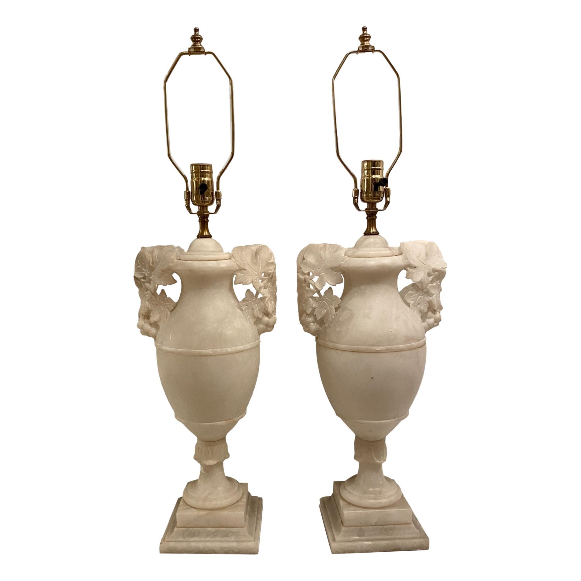 Large Pair of Alabaster Table Lamps