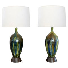 Large Pair of American 1960s Drip-Glaze Ovoid Lamps