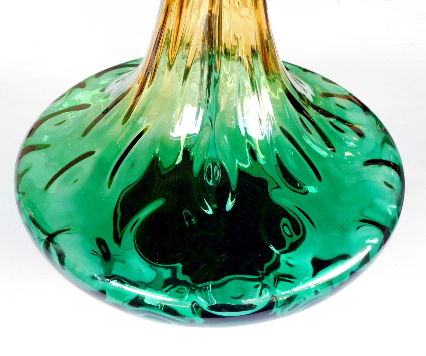 Fait main Paire de grandes lampes américaines des années 1970 en verre d'art jaune et vert en vente