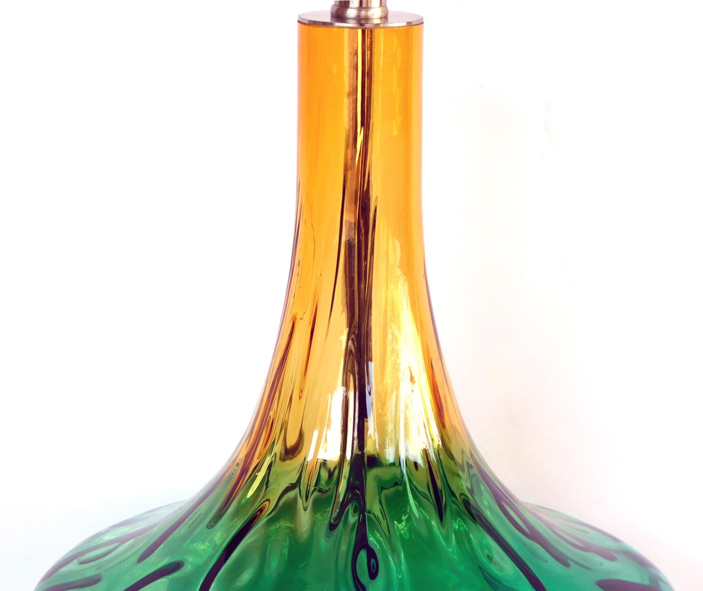 Fin du 20e siècle Paire de grandes lampes américaines des années 1970 en verre d'art jaune et vert en vente