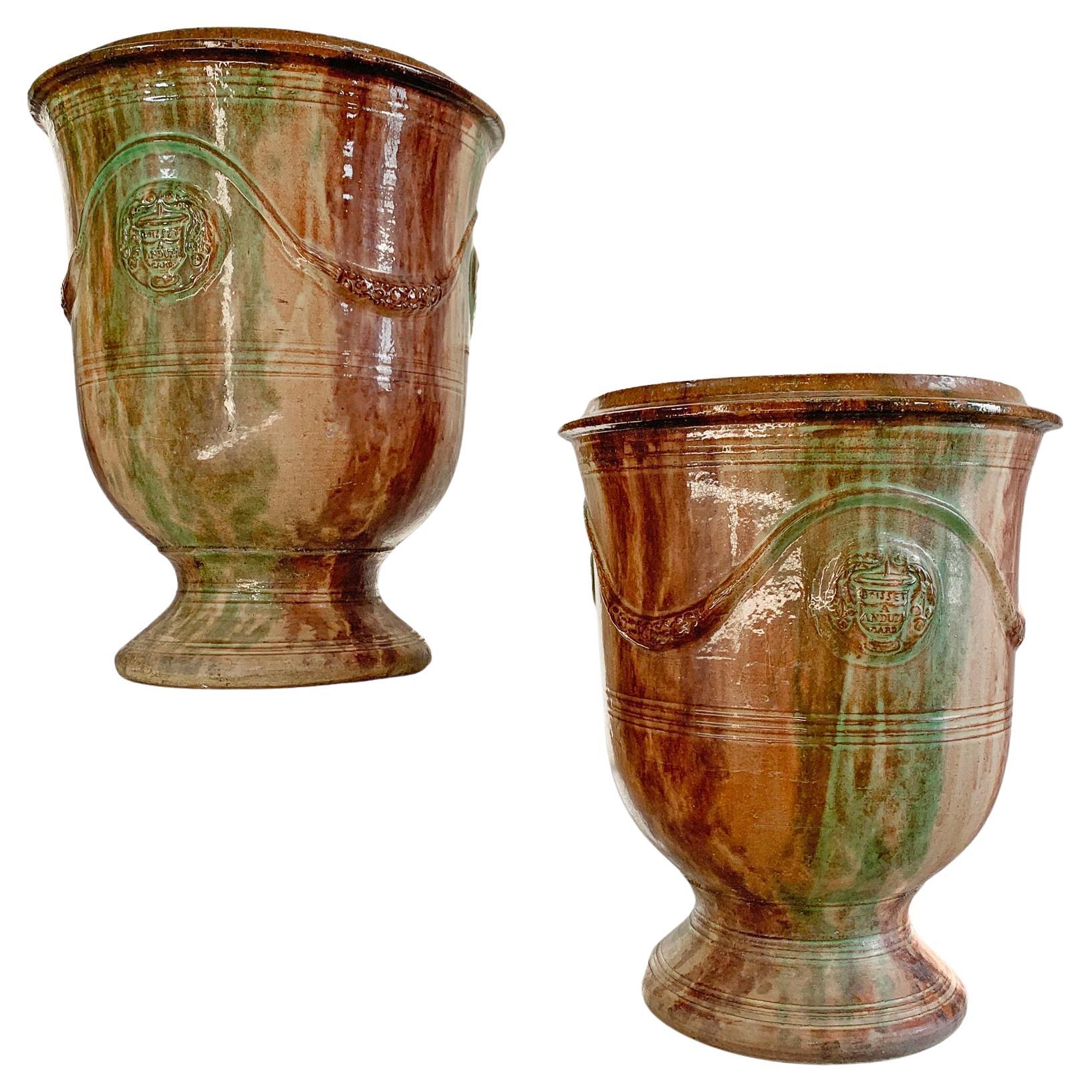Grande paire de jardinières en poterie d'Anduze