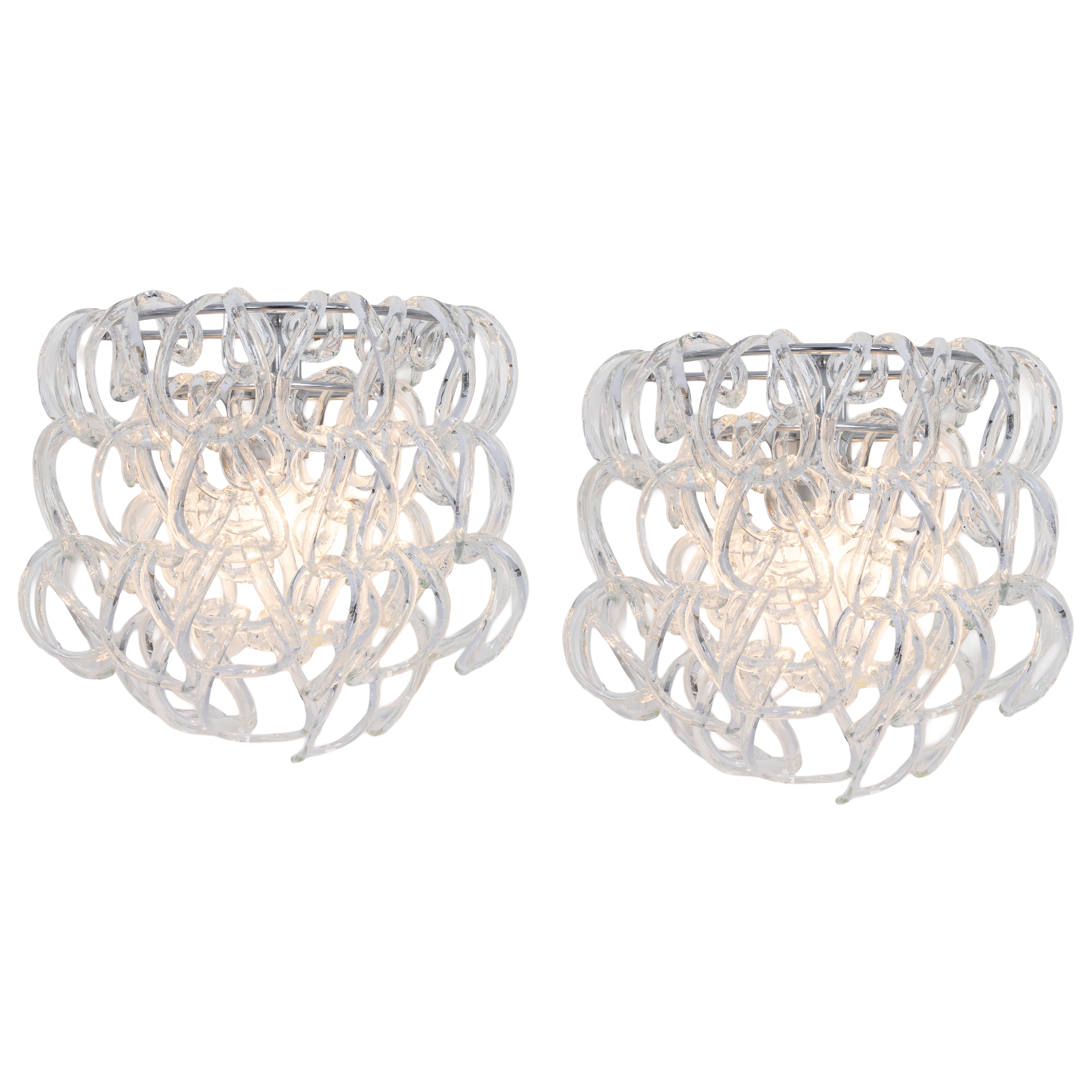 Large Pair of Angelo Mangiarotti Murano Sconce Wall Lights, Vistosi, Italy, 1960