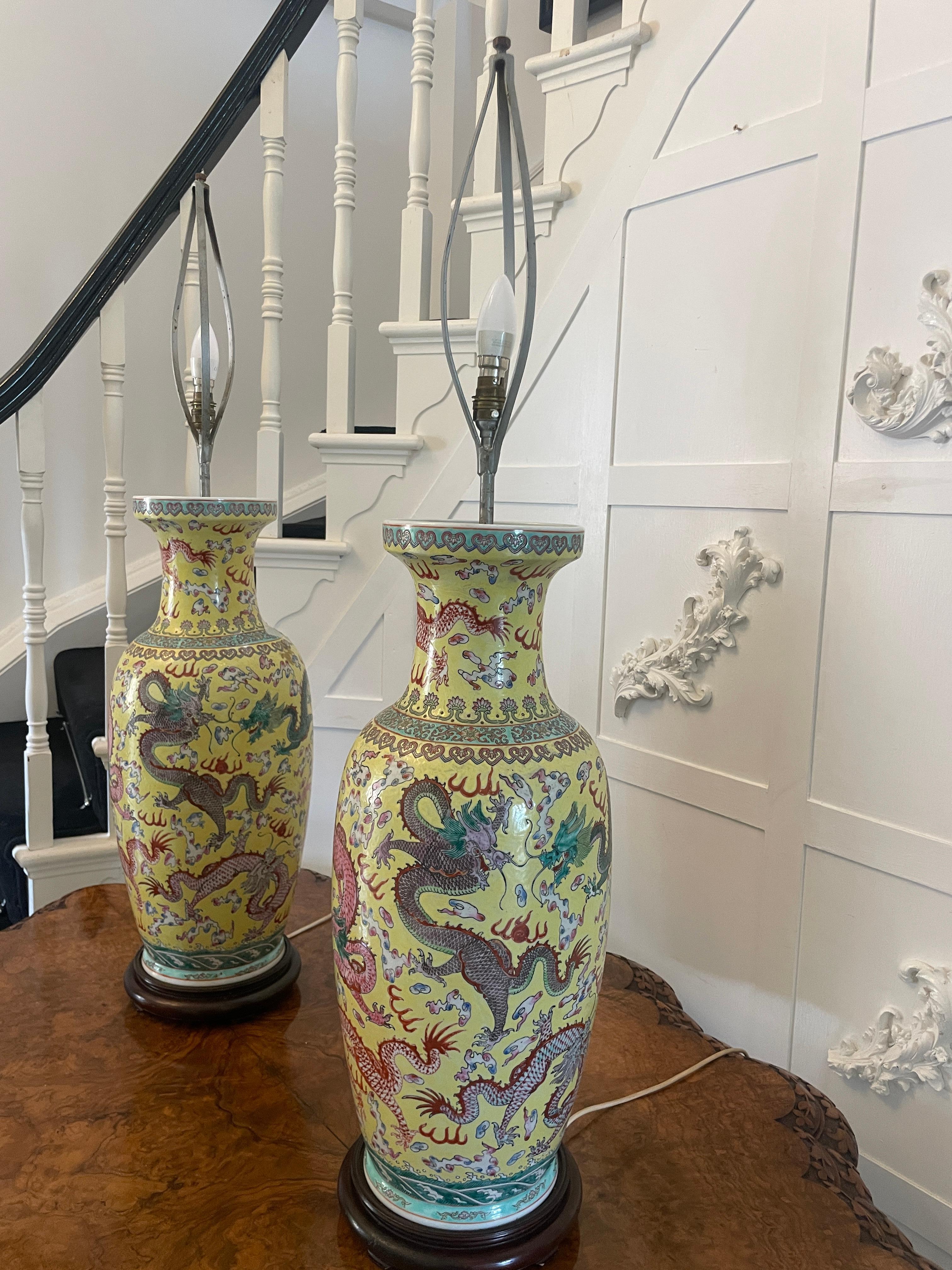 Large Pair of Antique 19th Century Chinese Porcelain Vase Lamps 105 x 24 cm For Sale 13