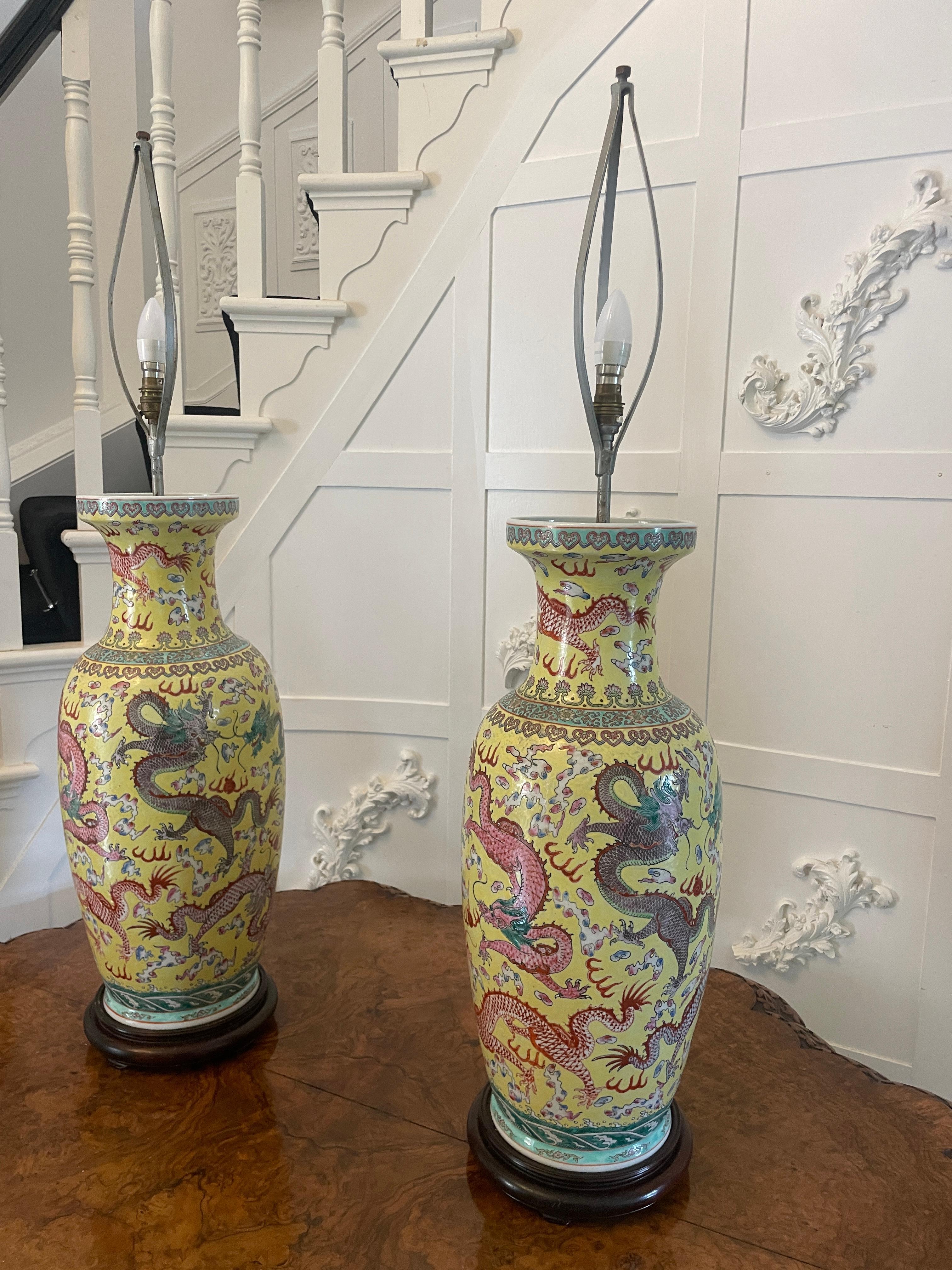 Large Pair of Antique 19th Century Chinese Porcelain Vase Lamps 105 x 24 cm For Sale 14