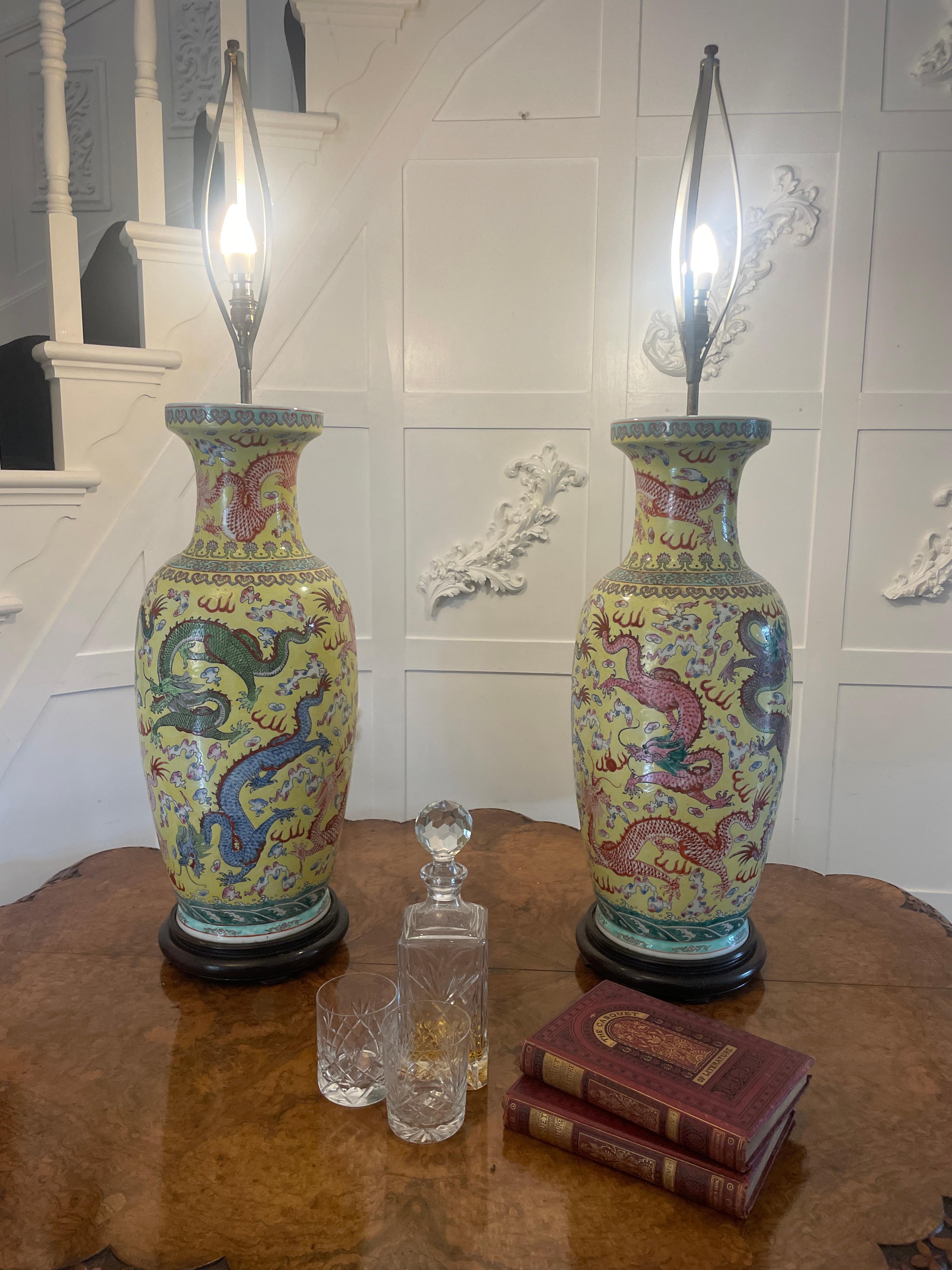 Large Pair of Antique 19th Century Chinese Porcelain Vase Lamps 105 x 24 cm For Sale 1