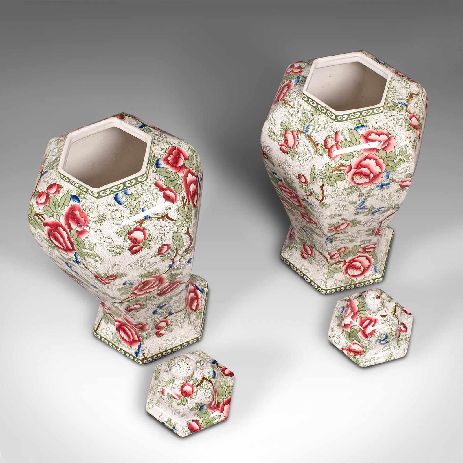 Large Pair of Antique Baluster Urns, English Ceramic, Decorative Jar, Vase, 1920 3