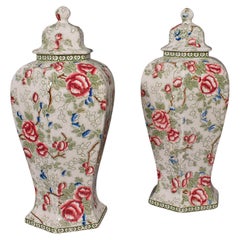 Large Pair of Antique Baluster Urns, English Ceramic, Decorative Jar, Vase, 1920