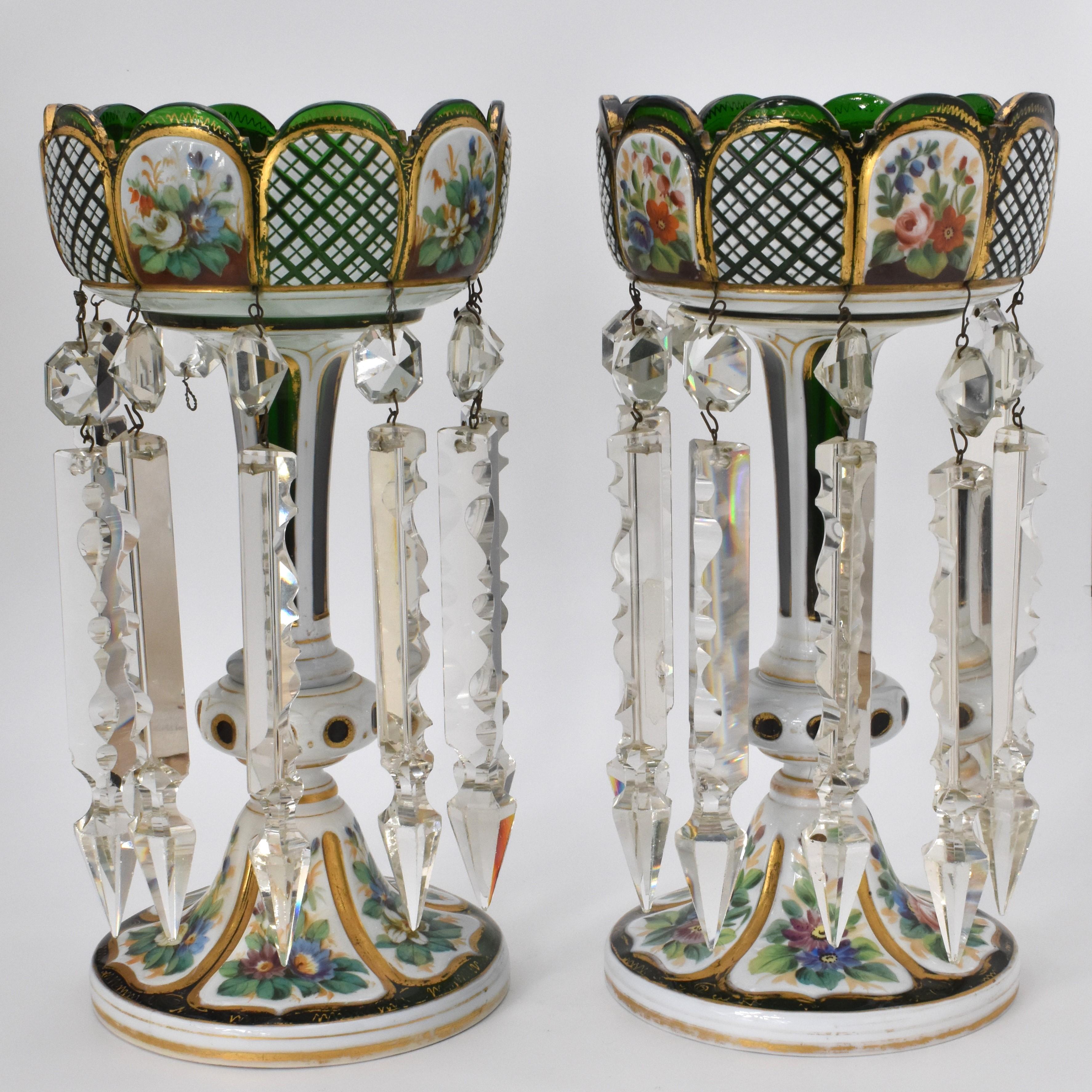 GRAN PAR DE ANTIGUOS LUSTRADORES BOHEMIANOS DE CRISTAL SOBRESALIENTE, S. XIX en Bueno estado para la venta en Rostock, MV