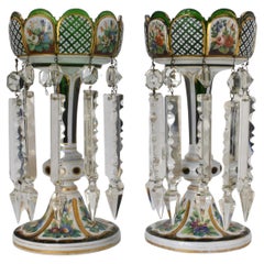 LARGE PAIR OF ANTIQUE BOHEMIAN OVERLAY CRYSTAL CUT-GLASS LUSTERS, 19th Century