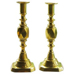 Large Pair of Antique Brass Candlesticks. " Princess of Diamonds ". 19th Century
