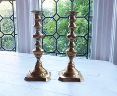 Grande paire de chandeliers anciens en laiton, anglais, 19ème siècle