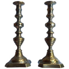 Grande paire de chandeliers anciens en laiton, anglais, 19ème siècle