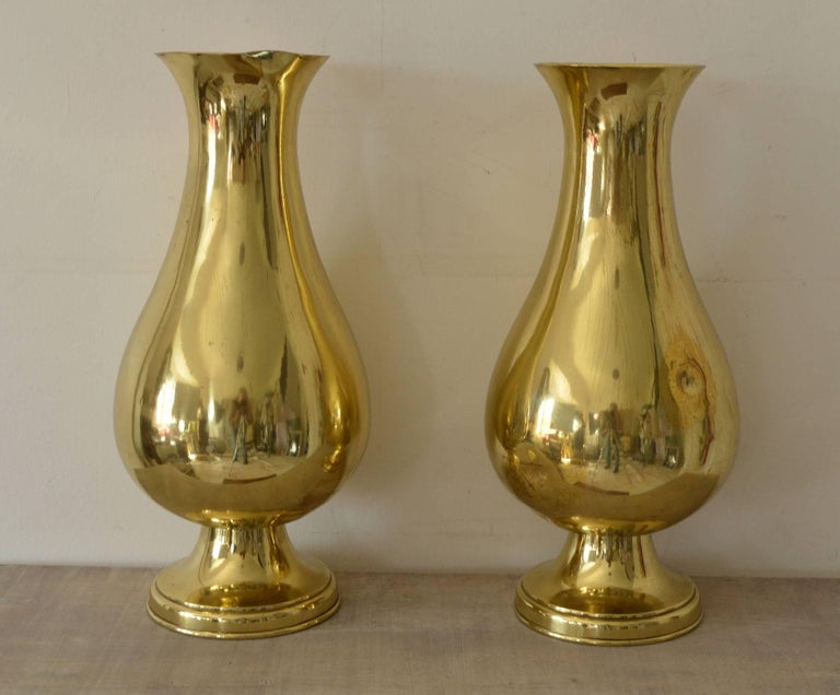 Large Pair of Antique Brass Vases, English, 19th Century For Sale at