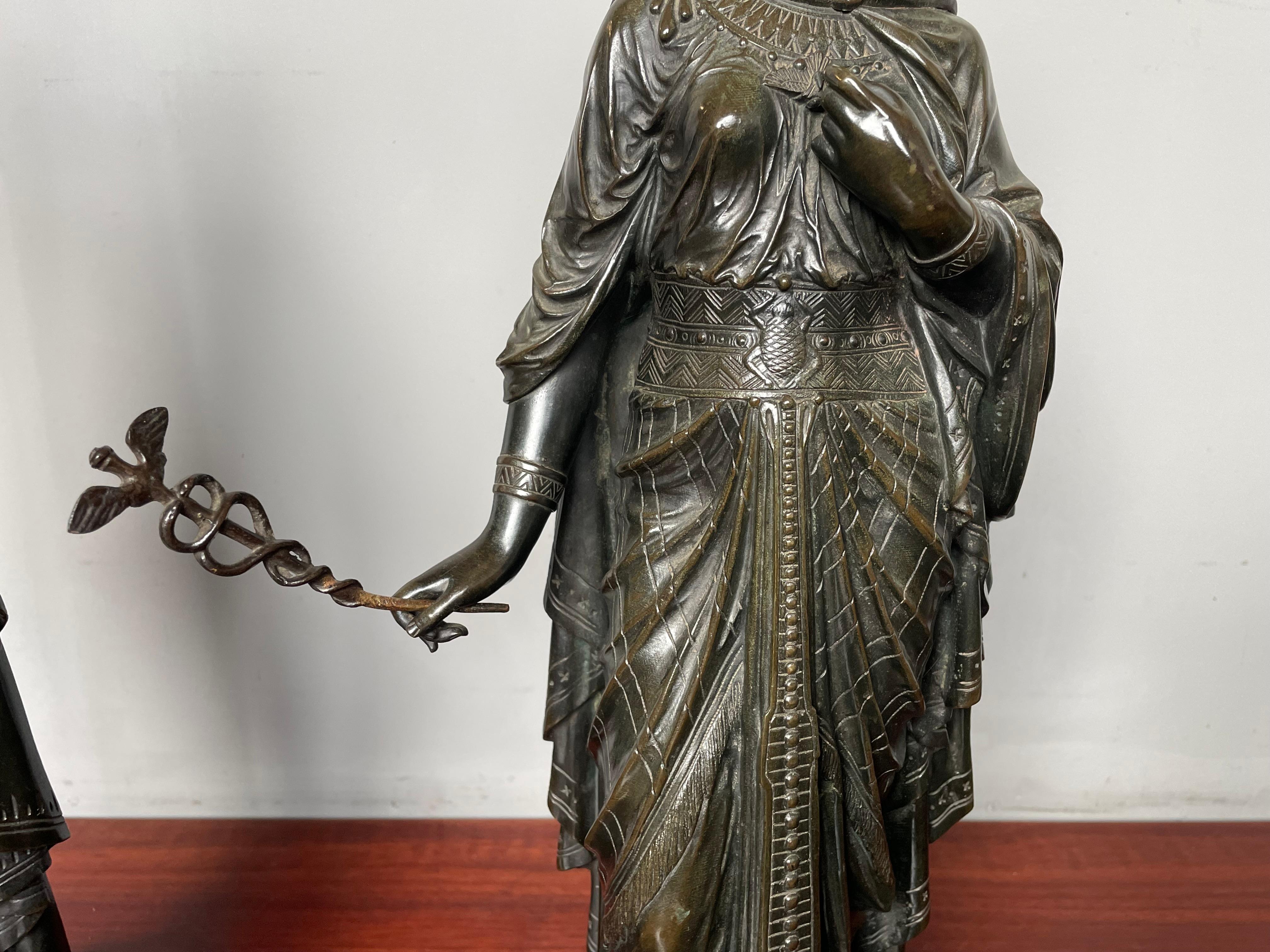 Large Pair of Antique Bronze Egyptian Priest & Priestess Sculptures By E. Bouret 7