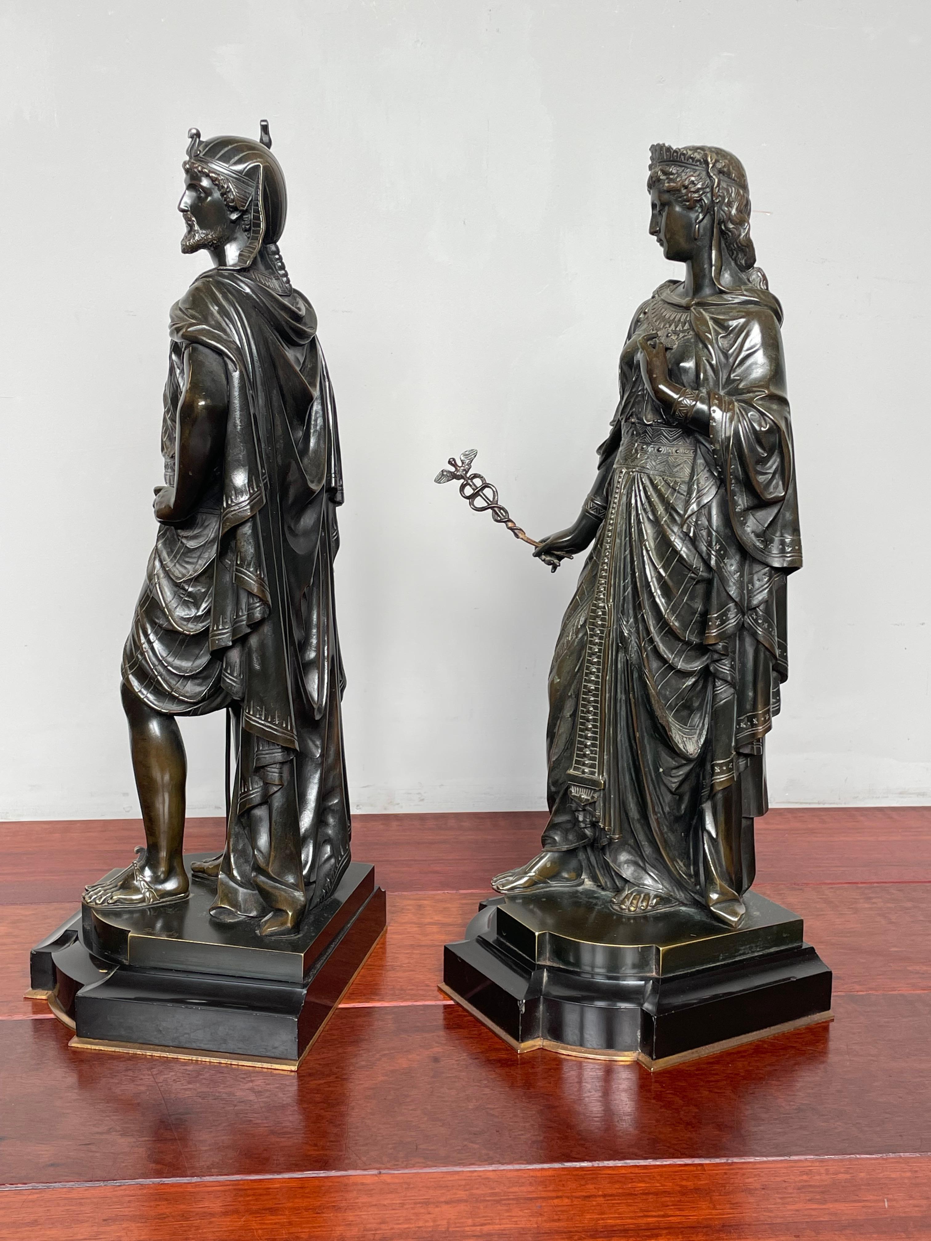 Large Pair of Antique Bronze Egyptian Priest & Priestess Sculptures By E. Bouret For Sale 8