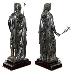 Large Pair of Antique Bronze Egyptian Priest & Priestess Sculptures By E. Bouret