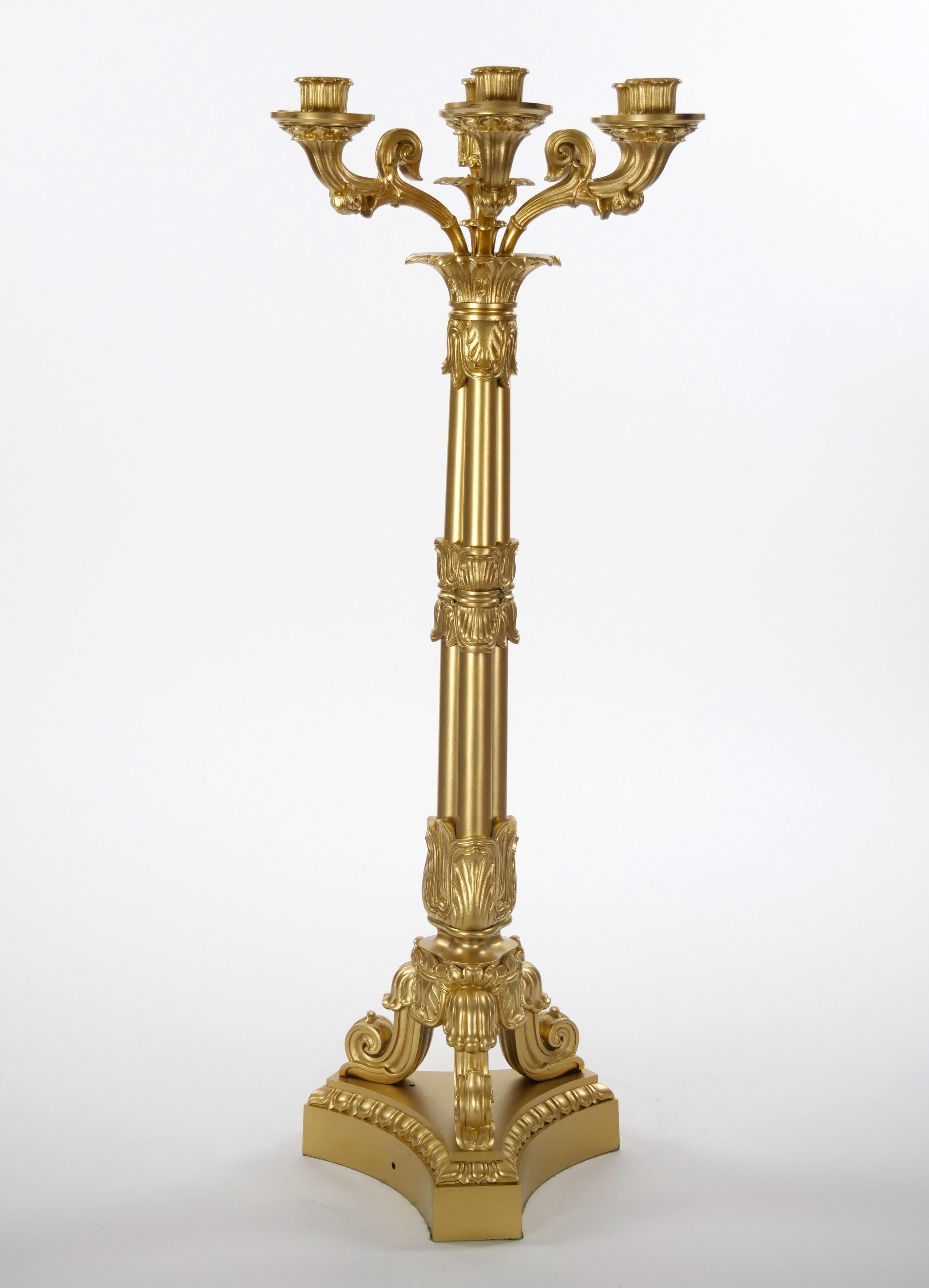 Large Pair of Antique Charles X Style French Bronze Candelabra For Sale 4