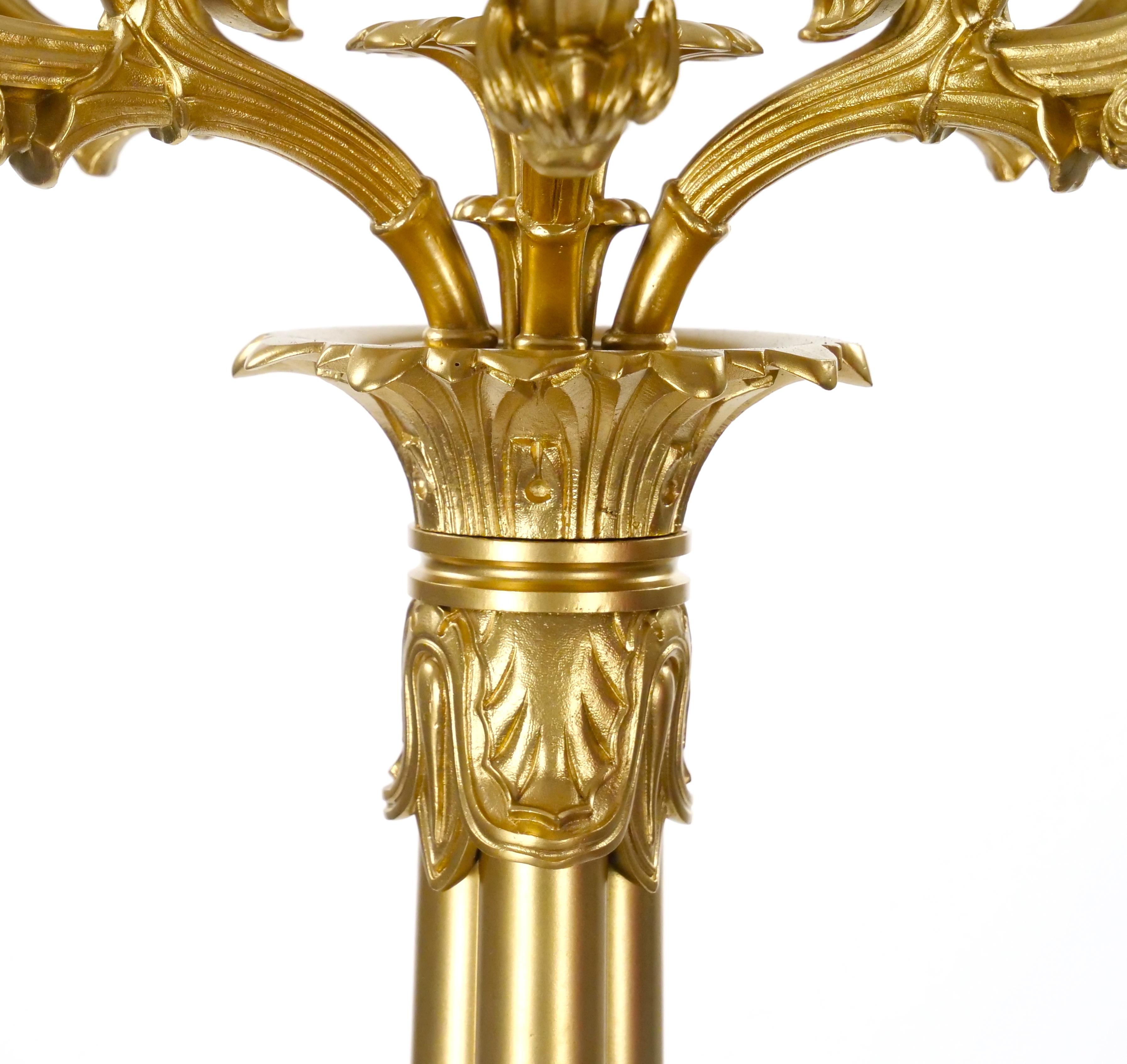 Large Pair of Antique Charles X Style French Bronze Candelabra For Sale 7