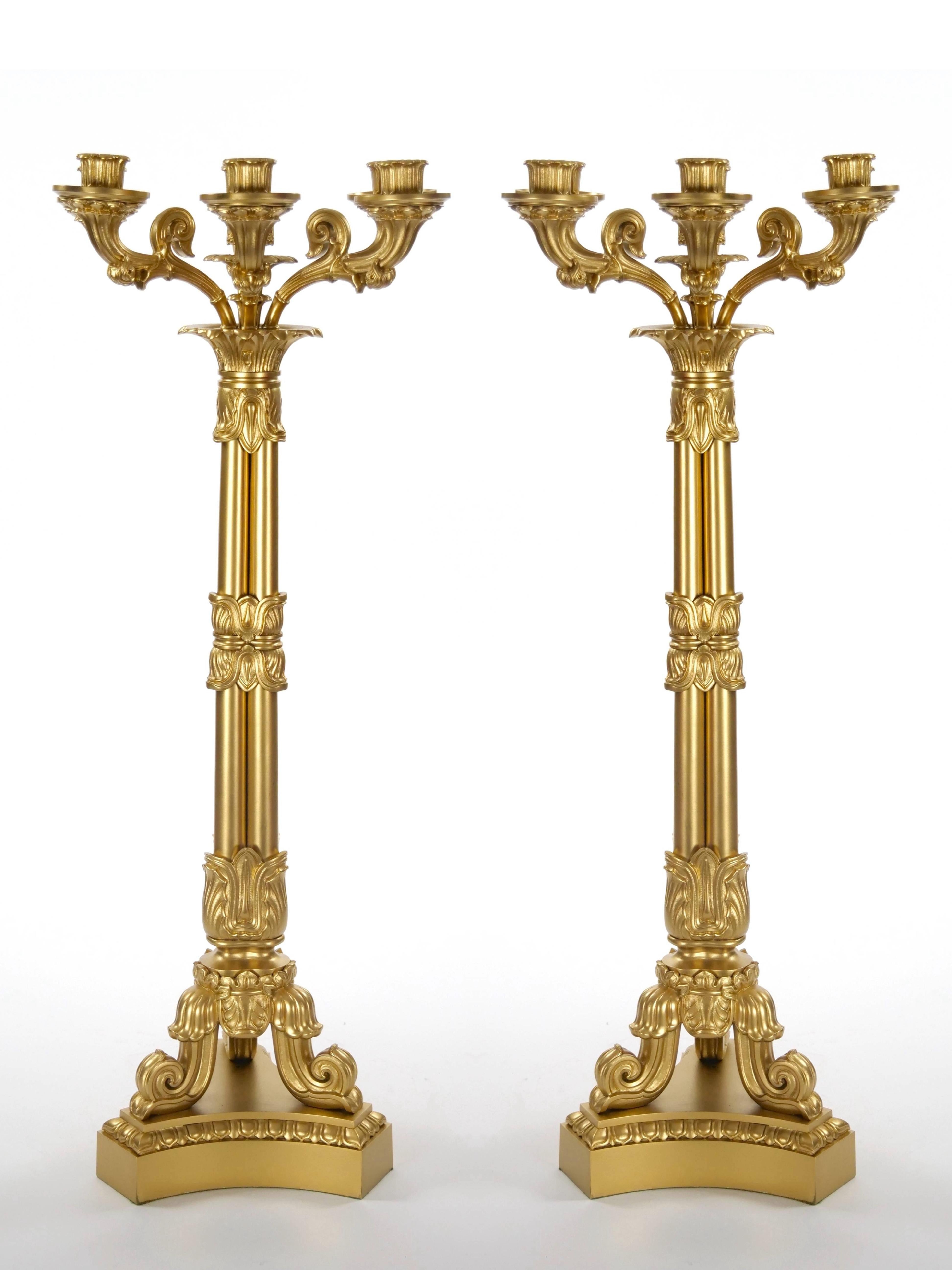 Large Pair of Antique Charles X Style French Bronze Candelabra For Sale 10