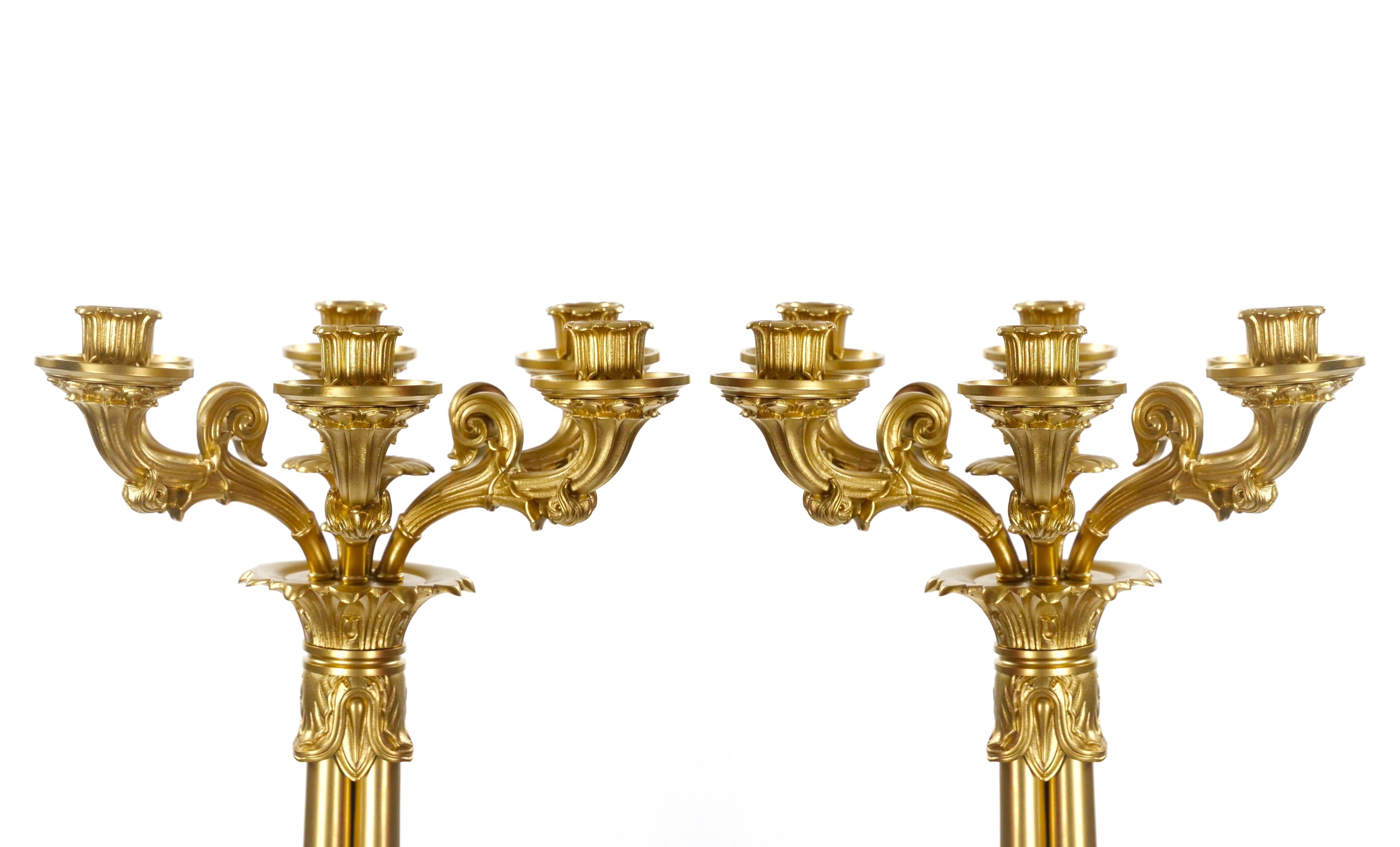 Gilt Large Pair of Antique Charles X Style French Bronze Candelabra For Sale