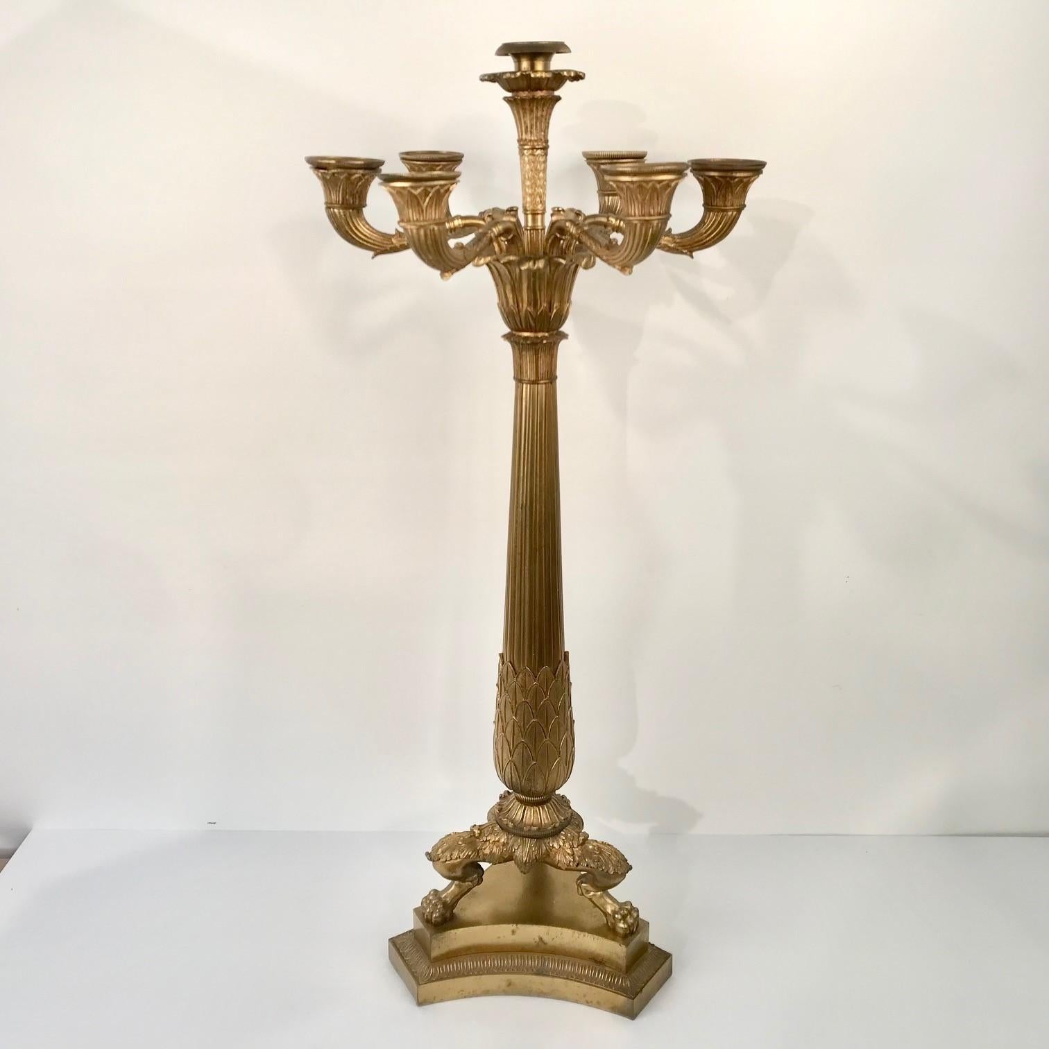 Large Pair of Antique Charles X Style French Bronze Candelabra In Good Condition For Sale In Montreal, QC