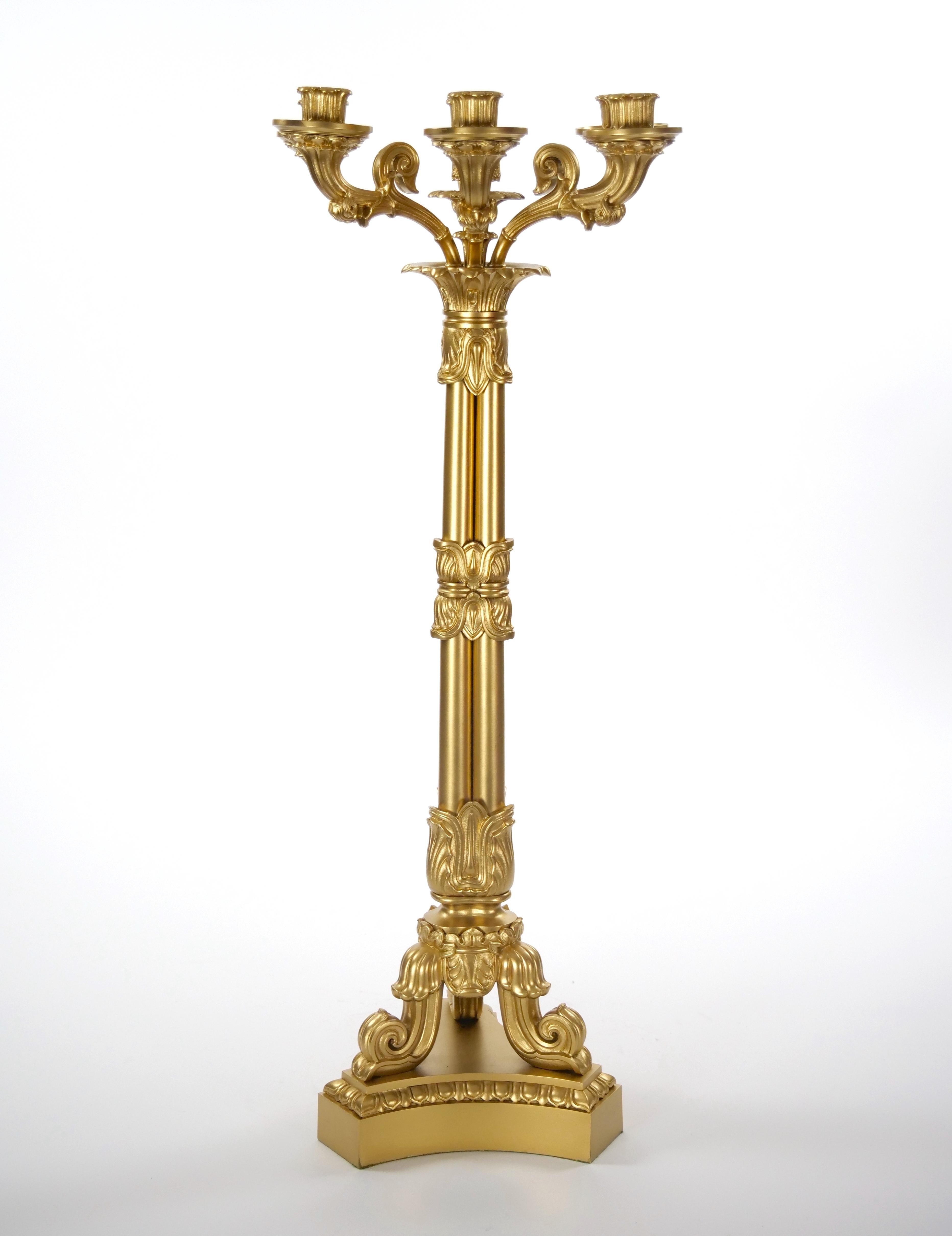Large Pair of Antique Charles X Style French Bronze Candelabra For Sale 1