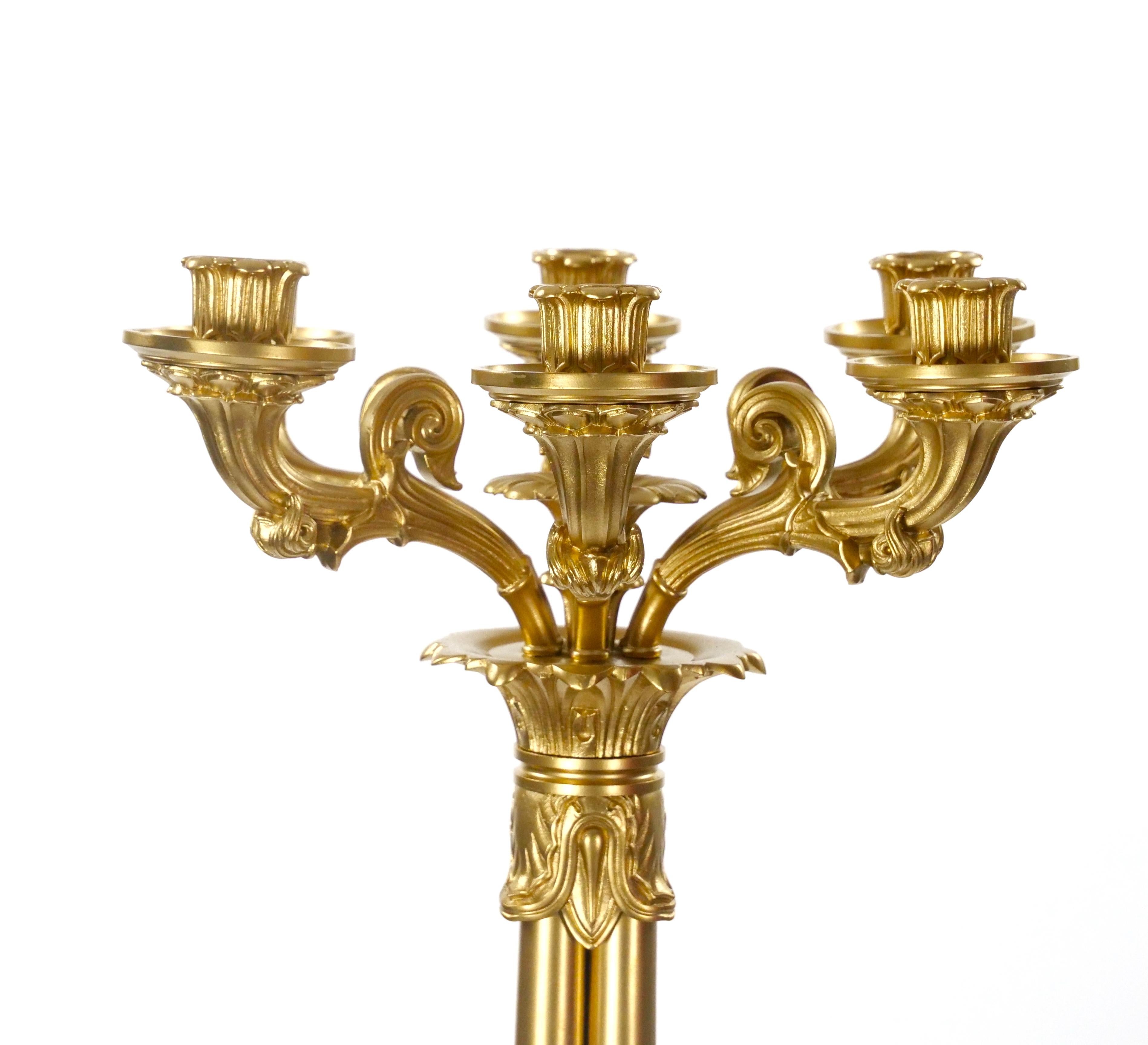 Large Pair of Antique Charles X Style French Bronze Candelabra For Sale 3