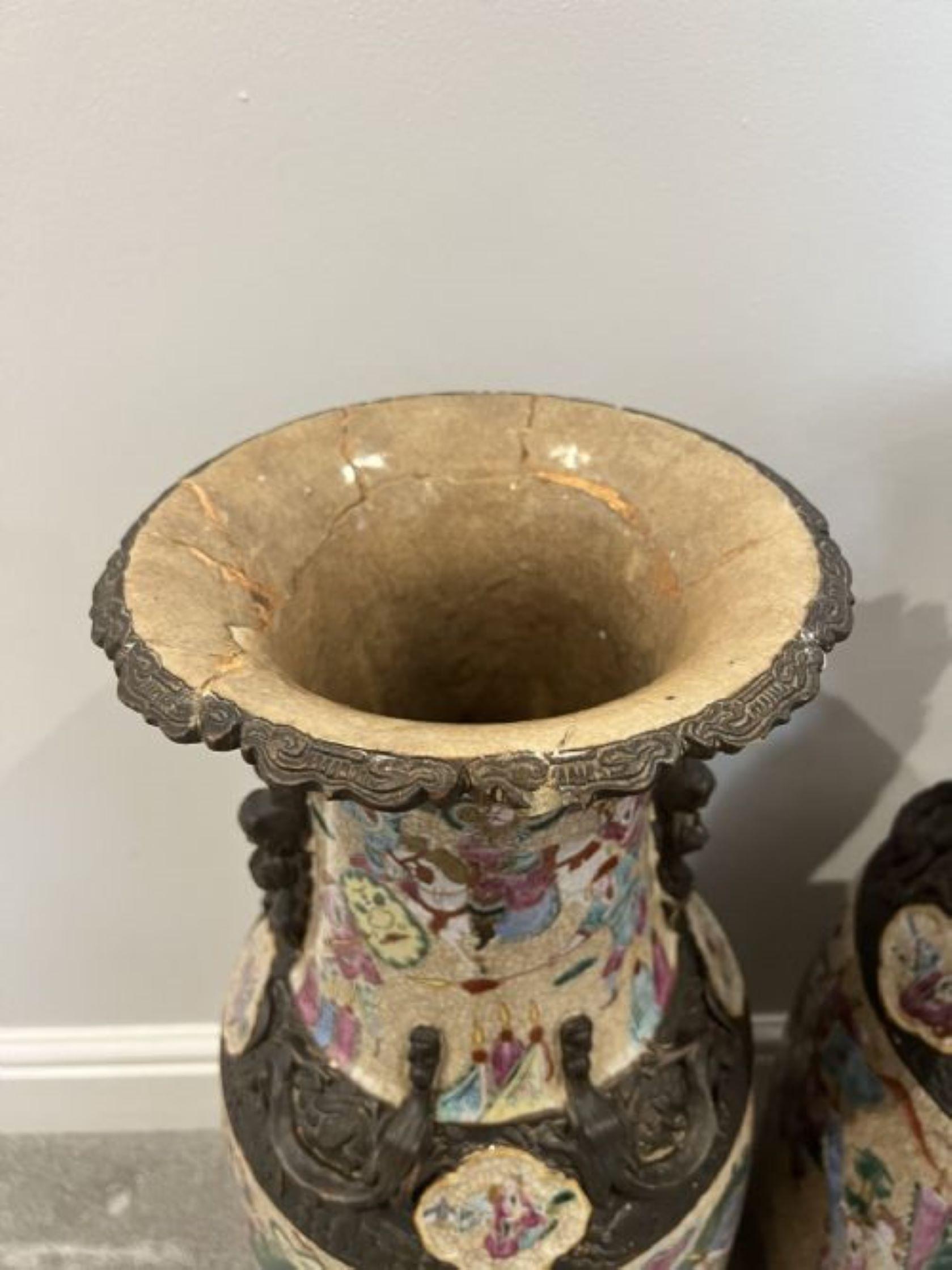 19th Century Large pair of antique Chinese crackled glazed vases For Sale