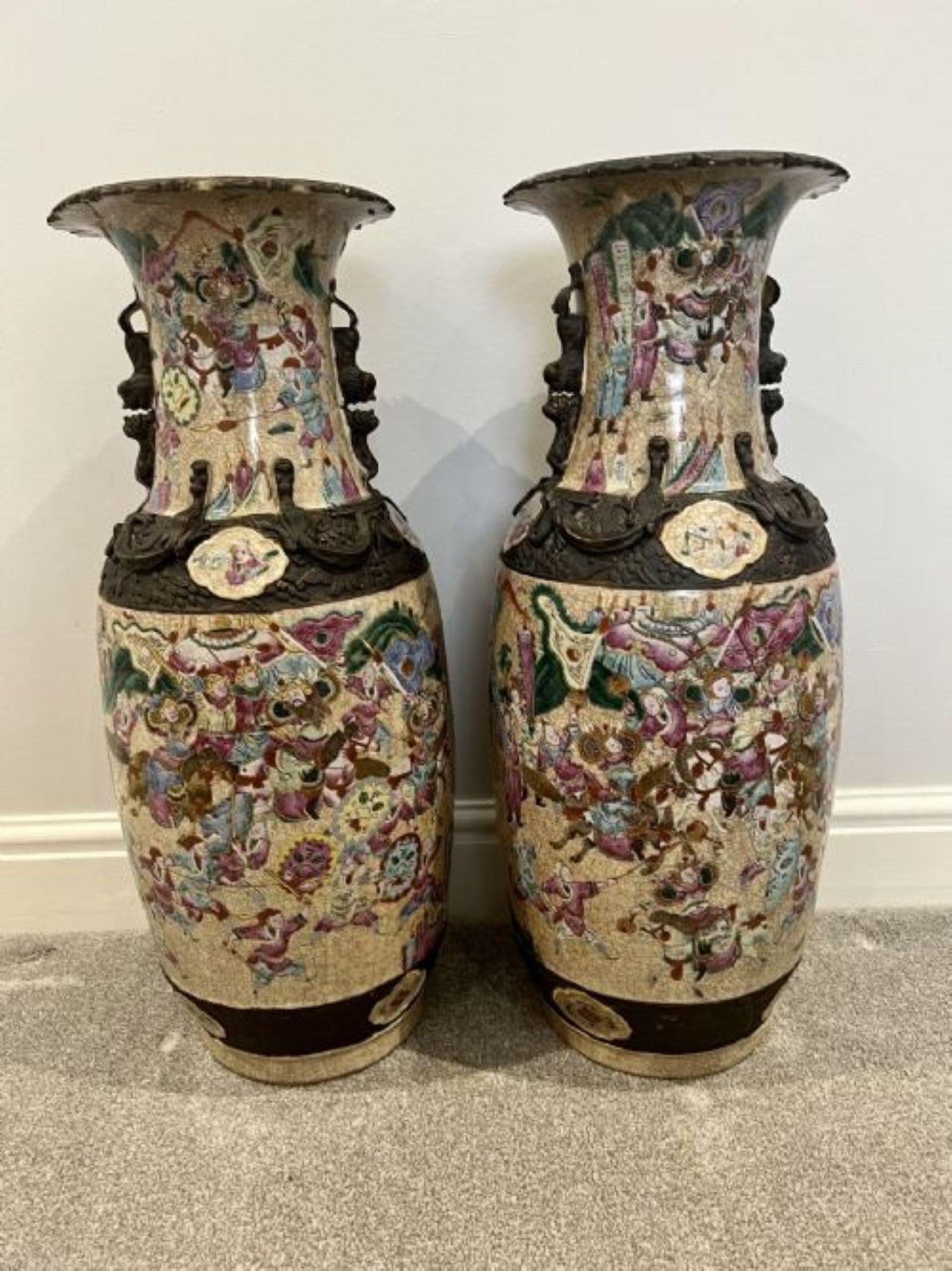 Ceramic Large pair of antique Chinese crackled glazed vases For Sale