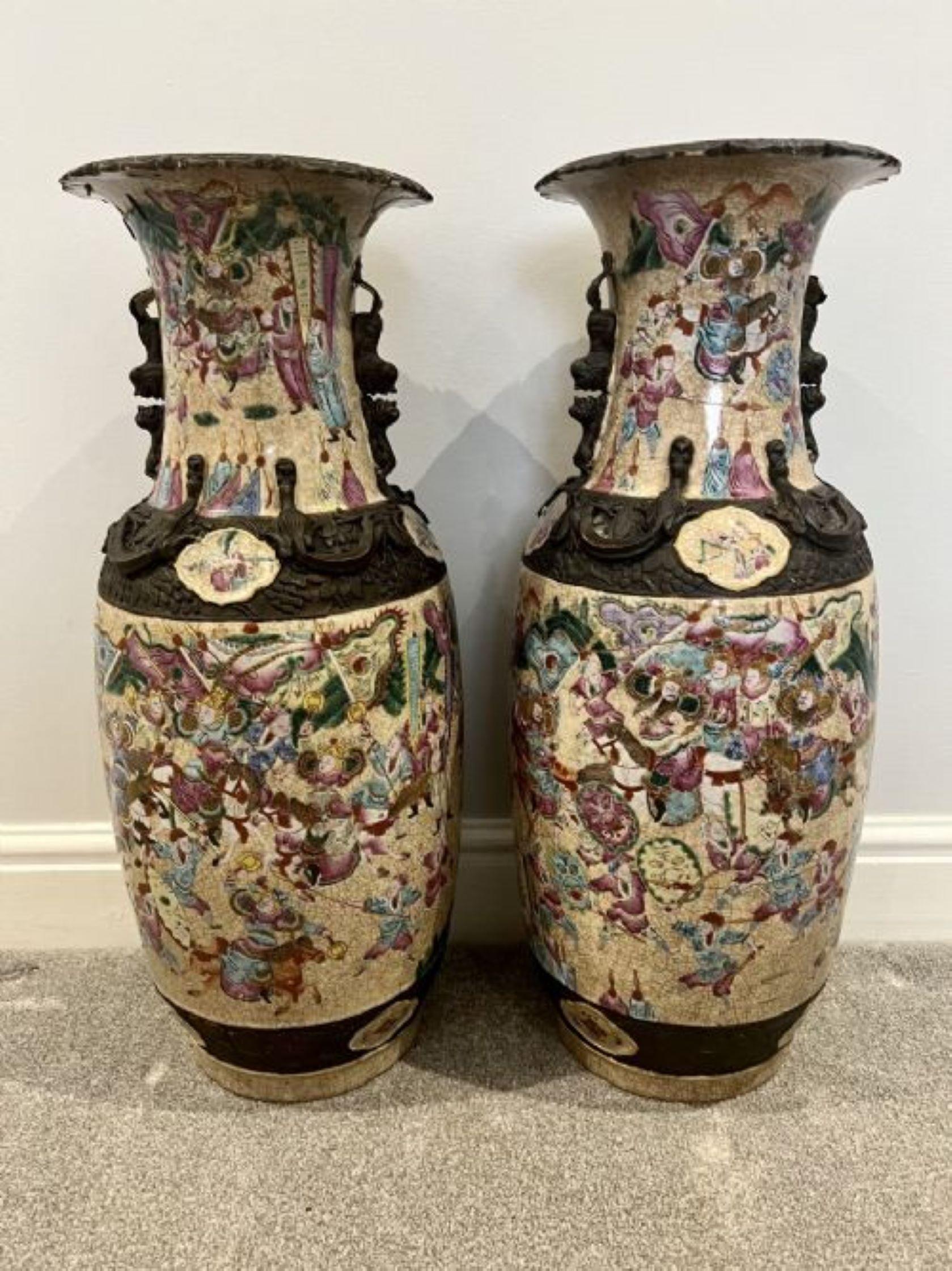 Large pair of antique Chinese crackled glazed vases For Sale 1