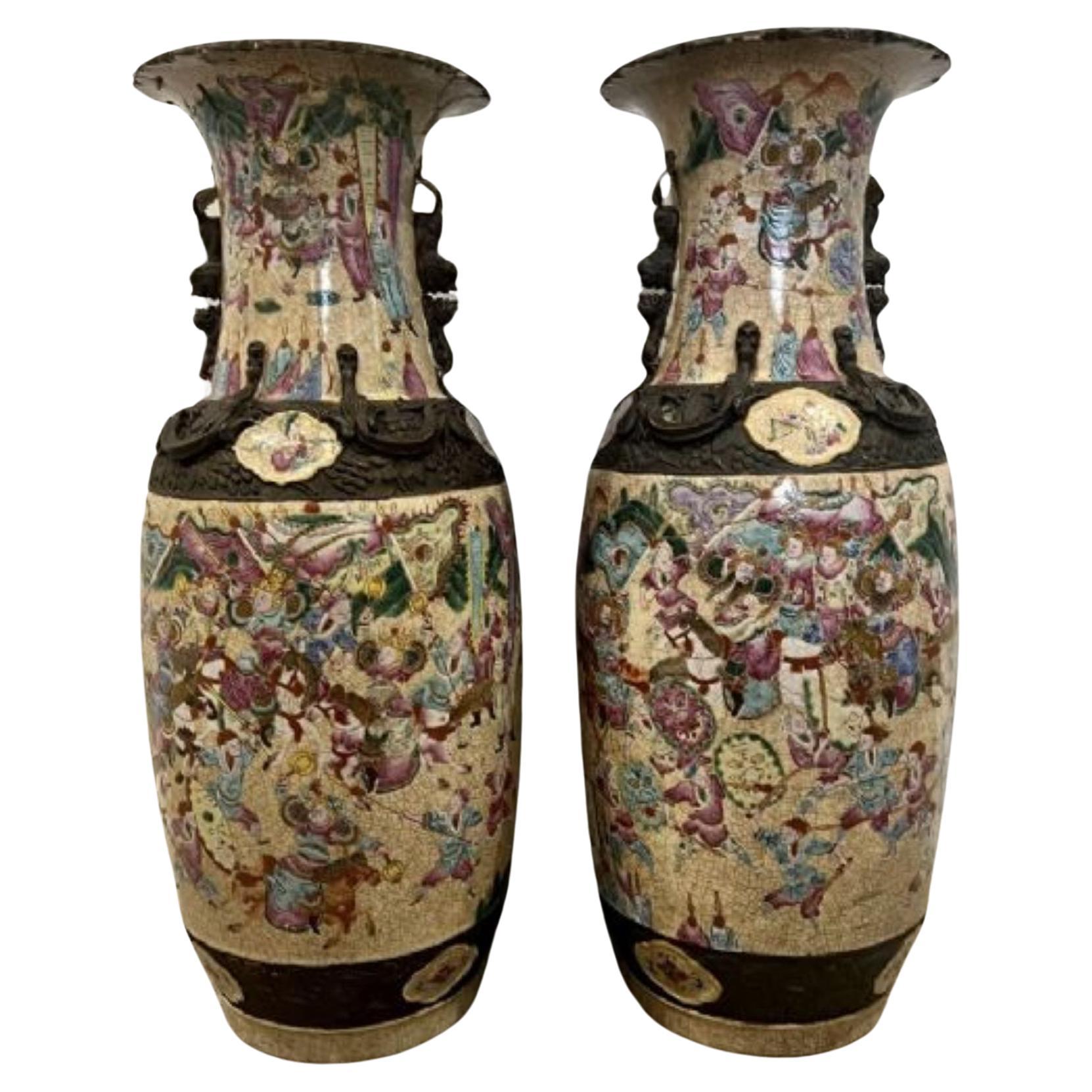 Large pair of antique Chinese crackled glazed vases For Sale