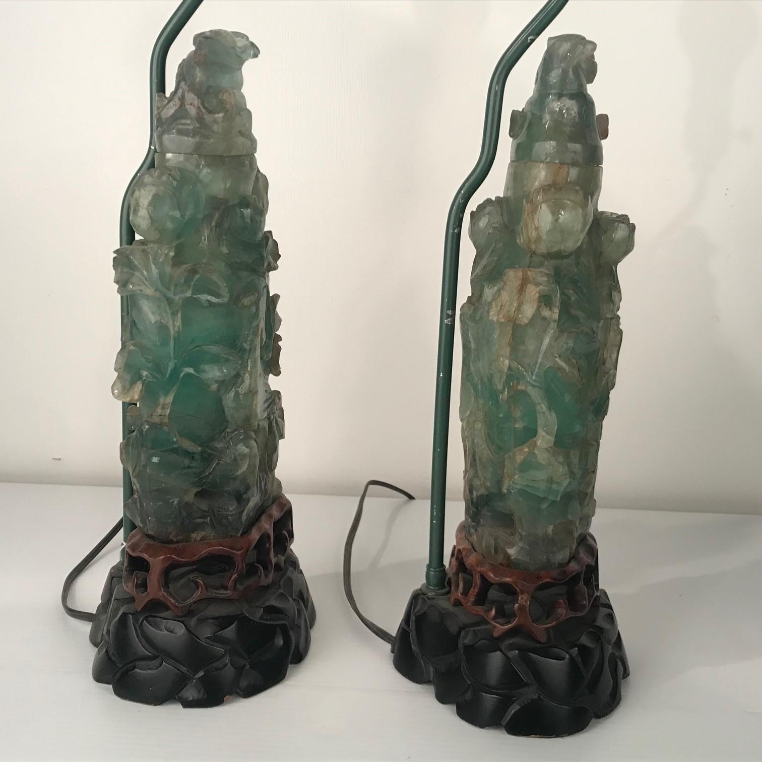 Large Pair of Antique Chinese Green Quartz Covered Urns 5