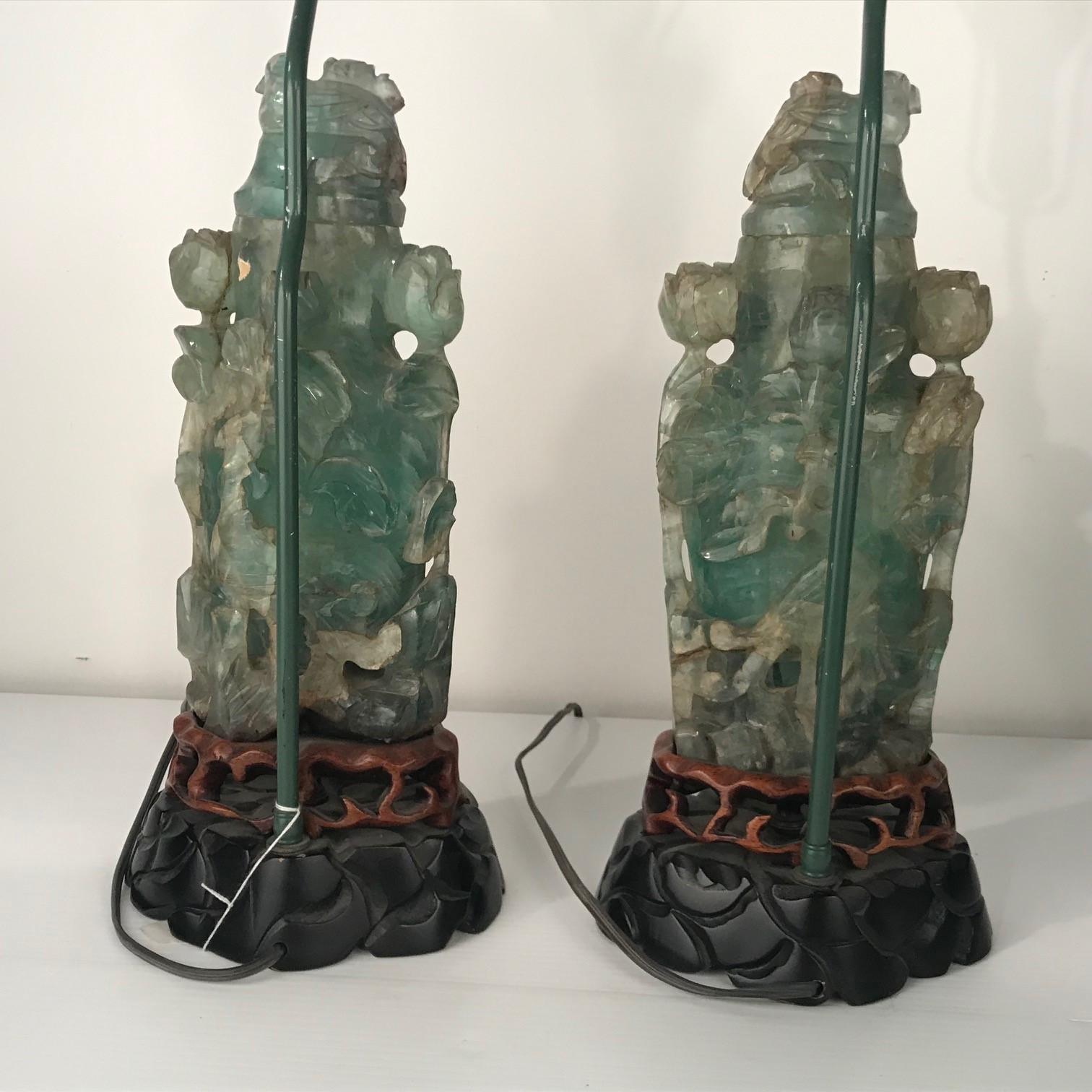 Large Pair of Antique Chinese Green Quartz Covered Urns 6
