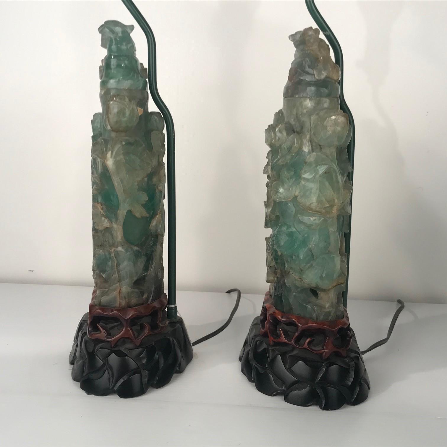 Large Pair of Antique Chinese Green Quartz Covered Urns 7