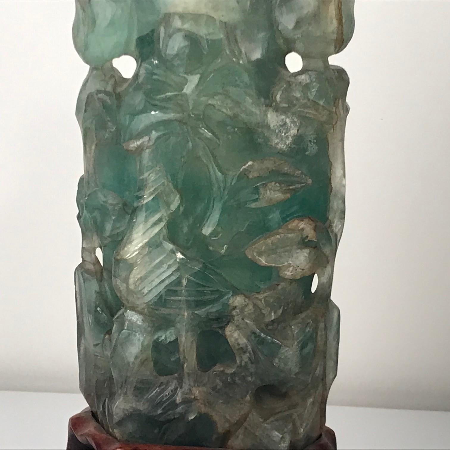 20th Century Large Pair of Antique Chinese Green Quartz Covered Urns