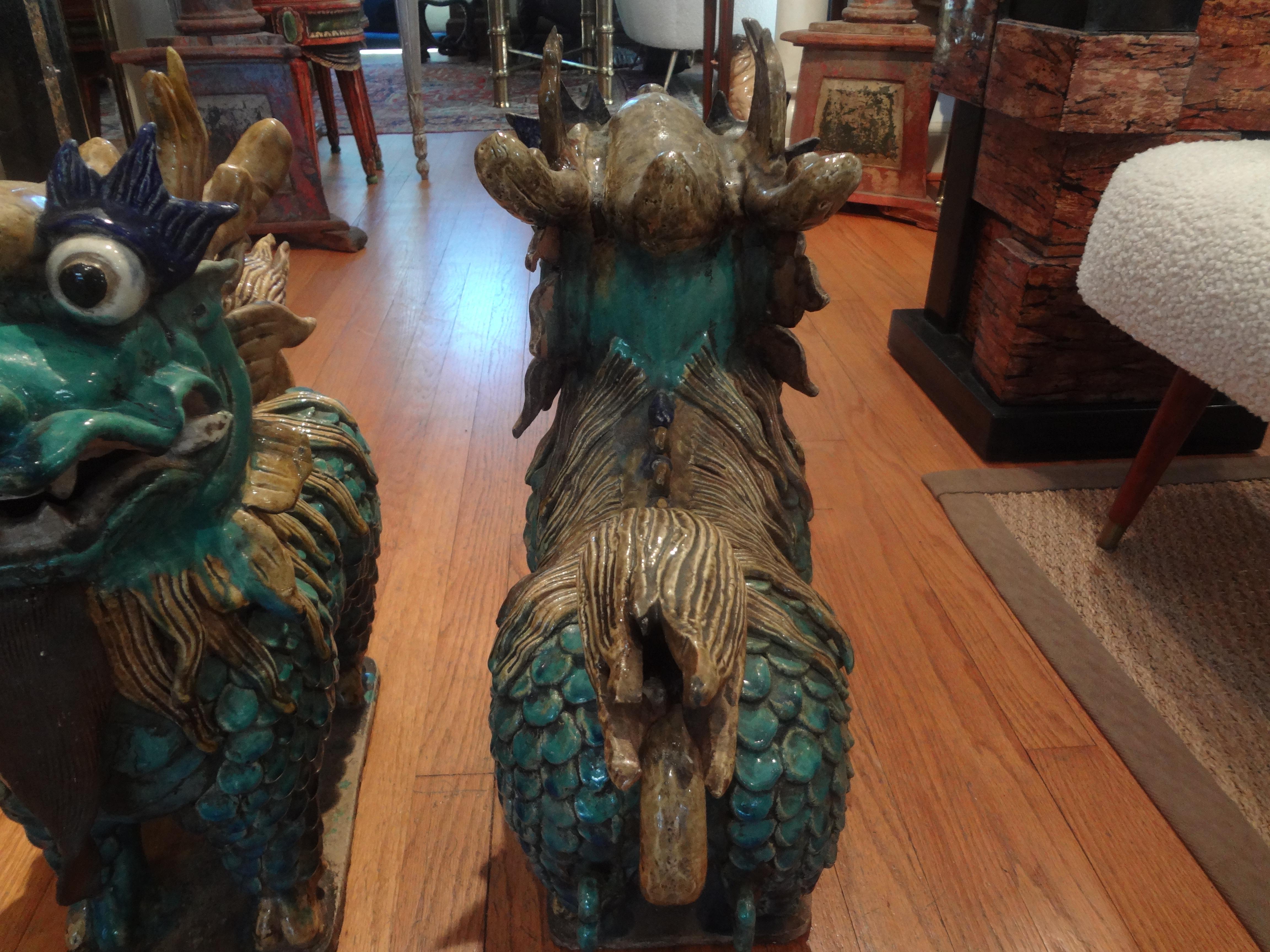 Large Pair of Antique Chinese Porcelain Foo Dogs For Sale 8