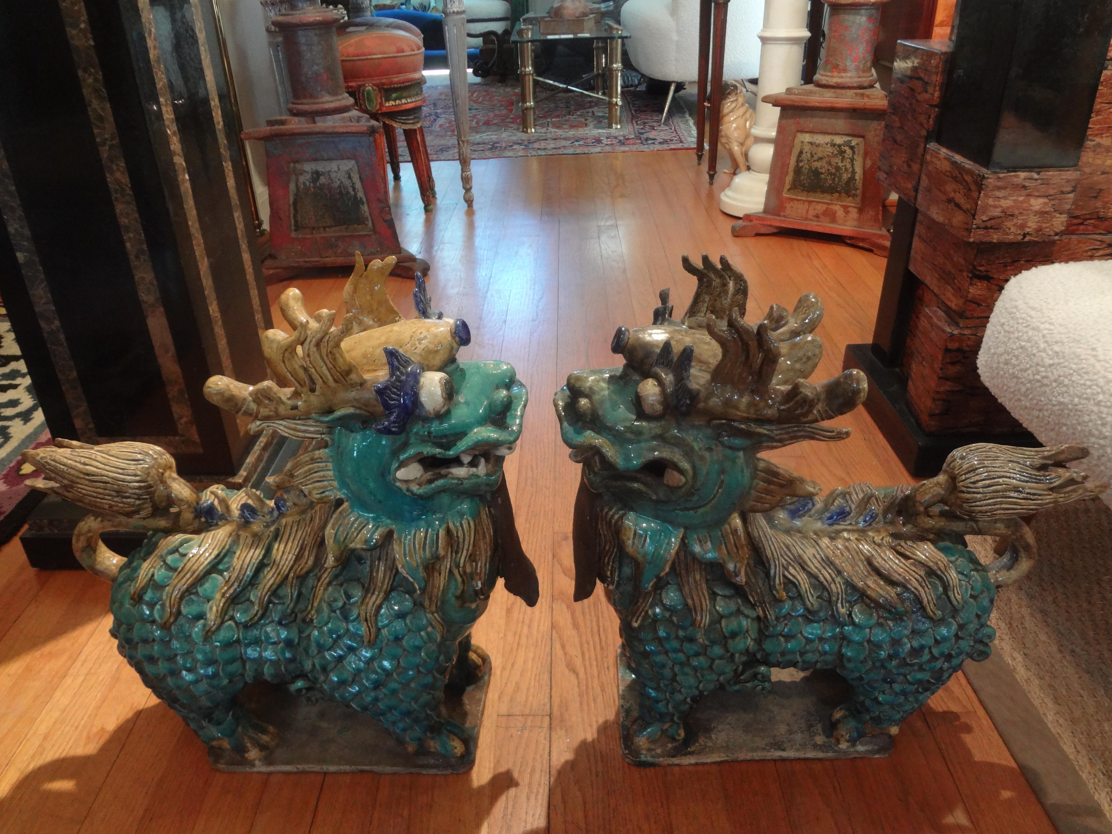 Chinese Export Large Pair of Antique Chinese Porcelain Foo Dogs For Sale