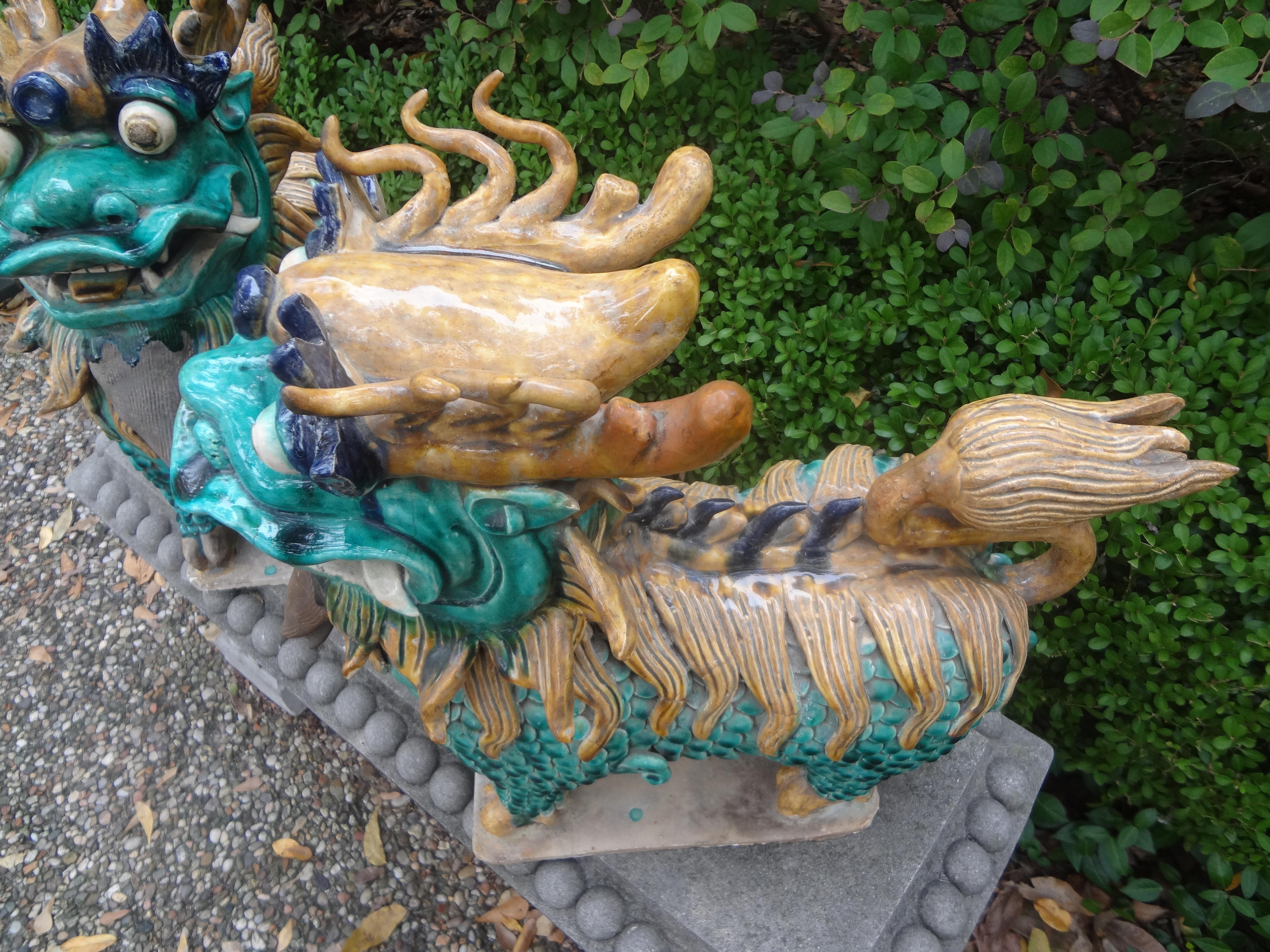 Chinese Export Large Pair of Antique Chinese Porcelain Foo Dogs
